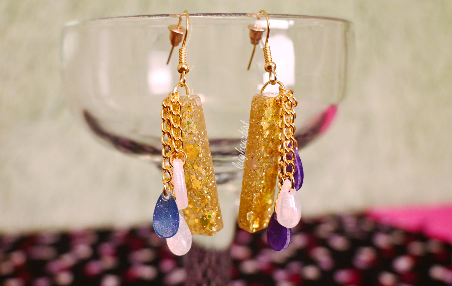Golden Chains Resin Dangle Earrings