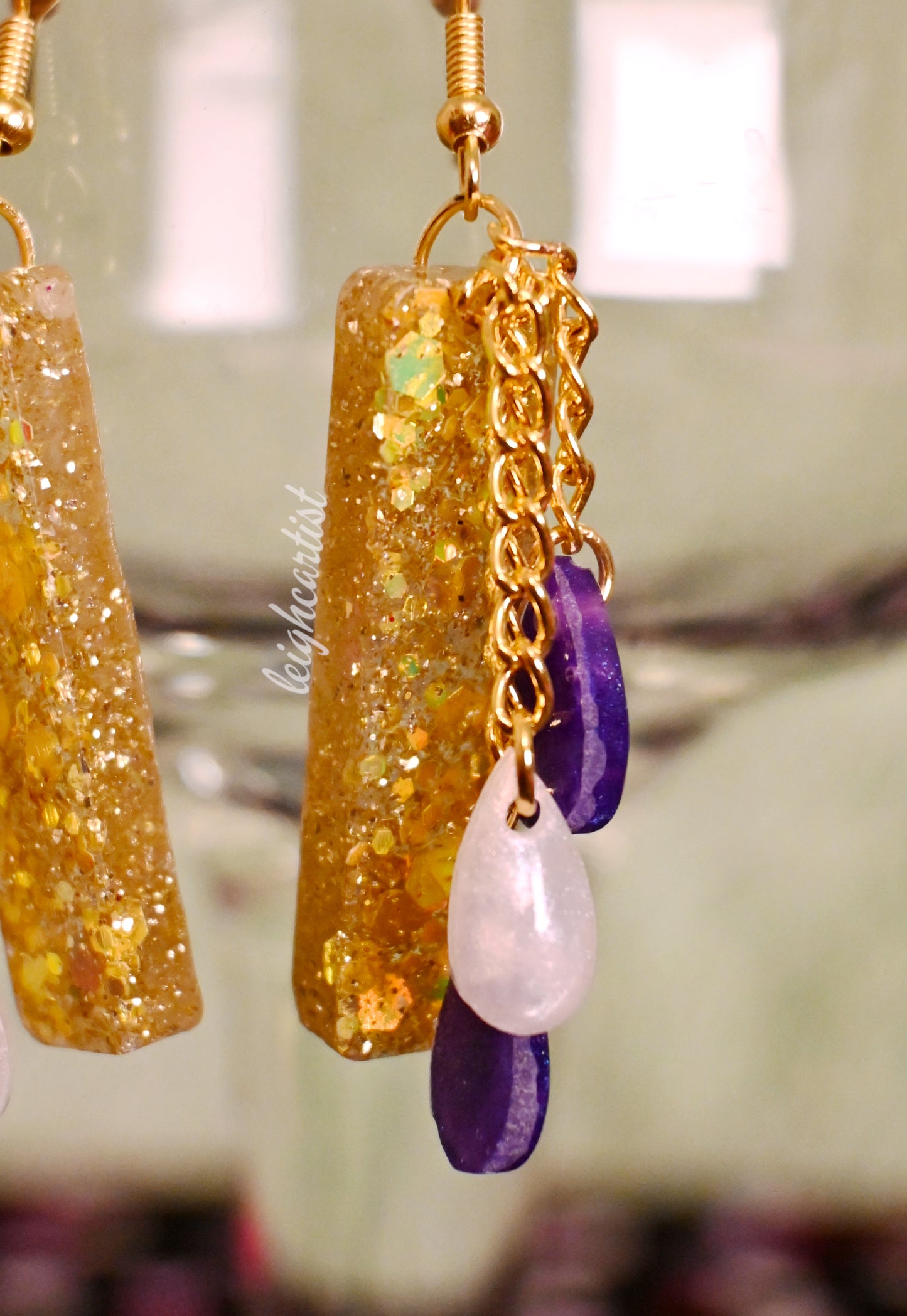Golden Chains Resin Dangle Earrings