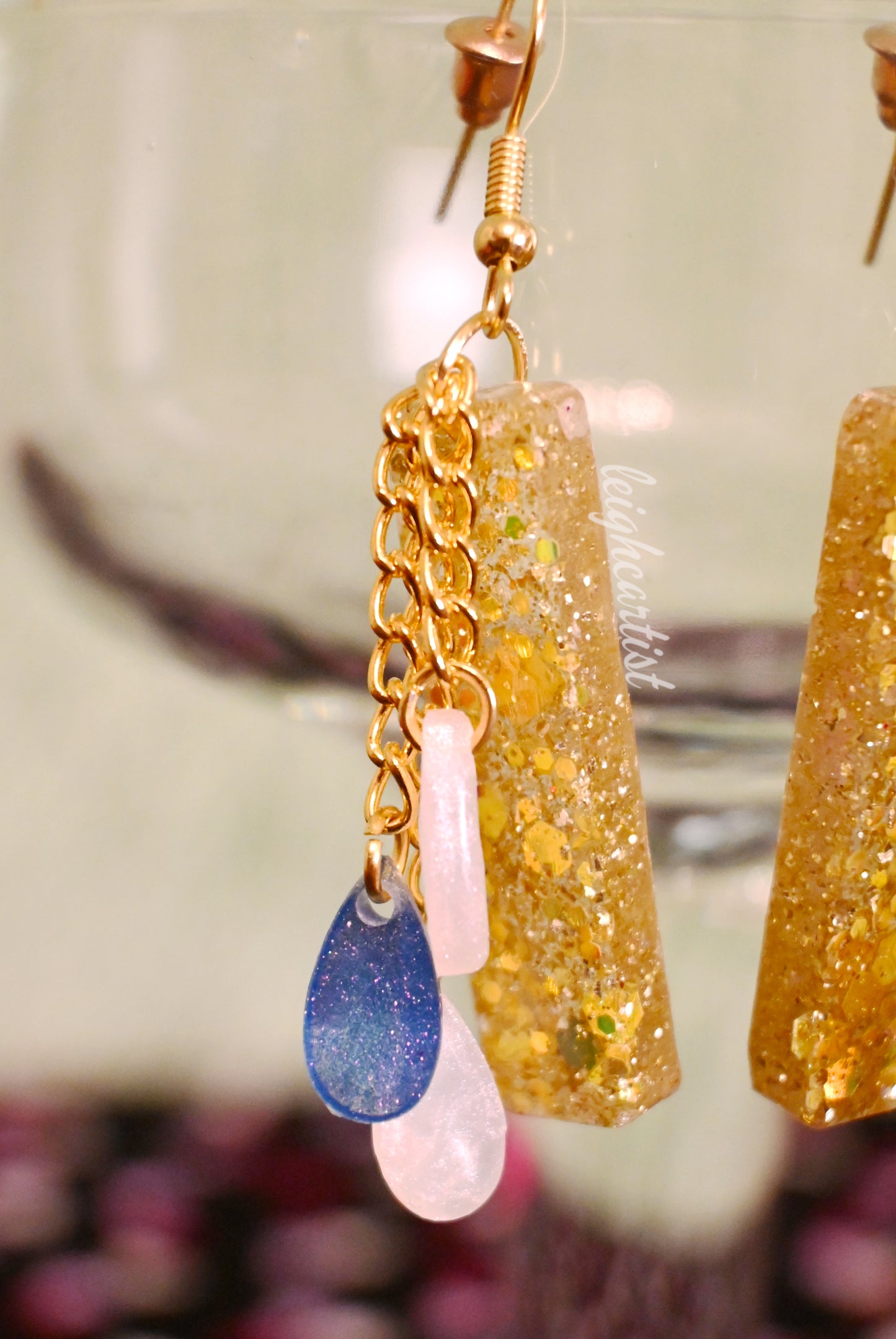 Golden Chains Resin Dangle Earrings