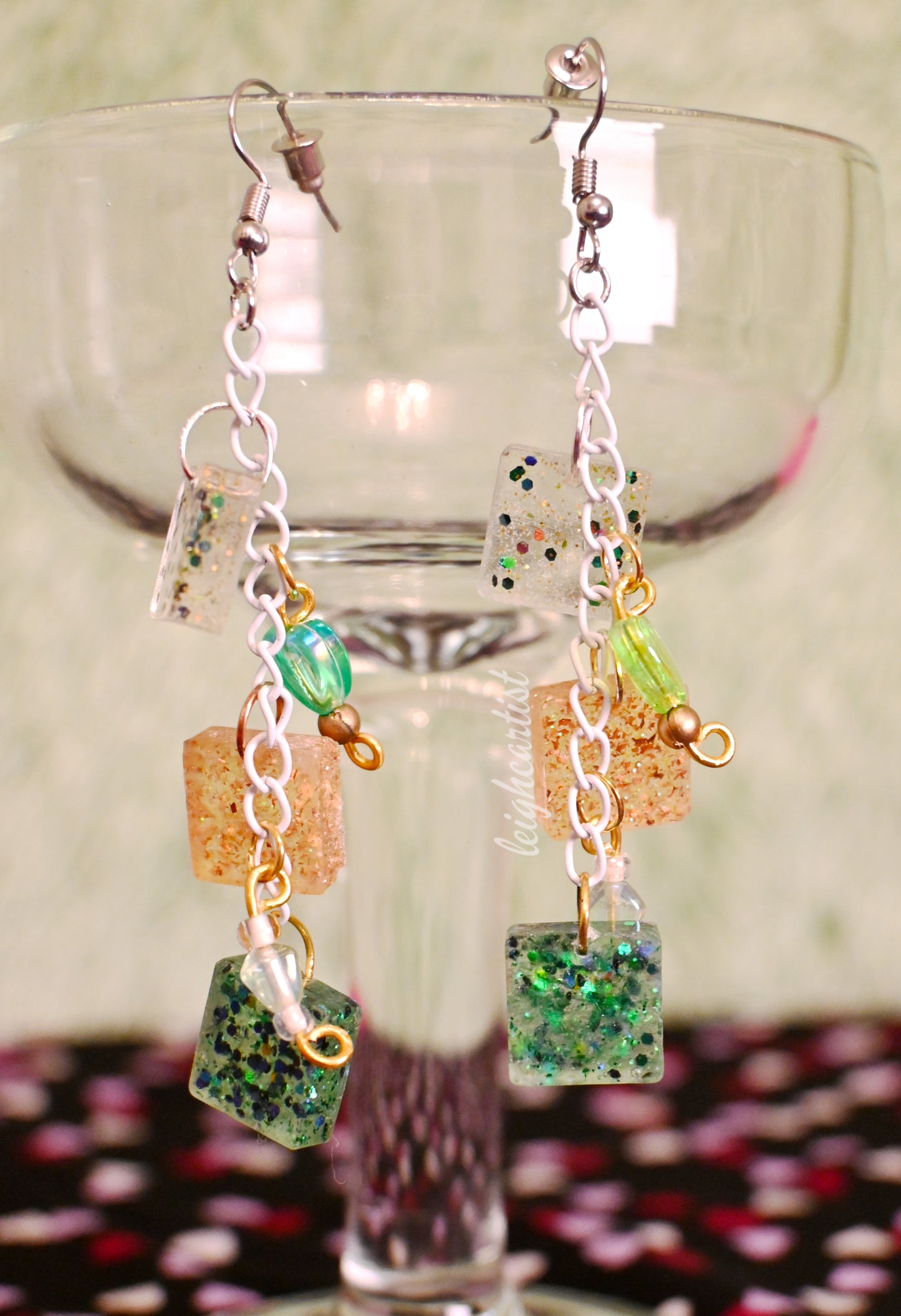 Glitter Cubed Resin Dangle Earrings