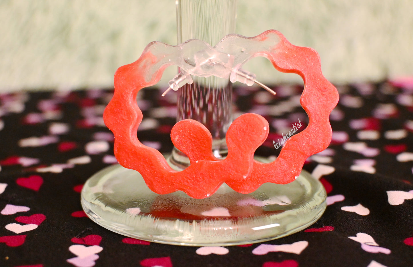 Bold Red Wavy Hoop Resin Earrings