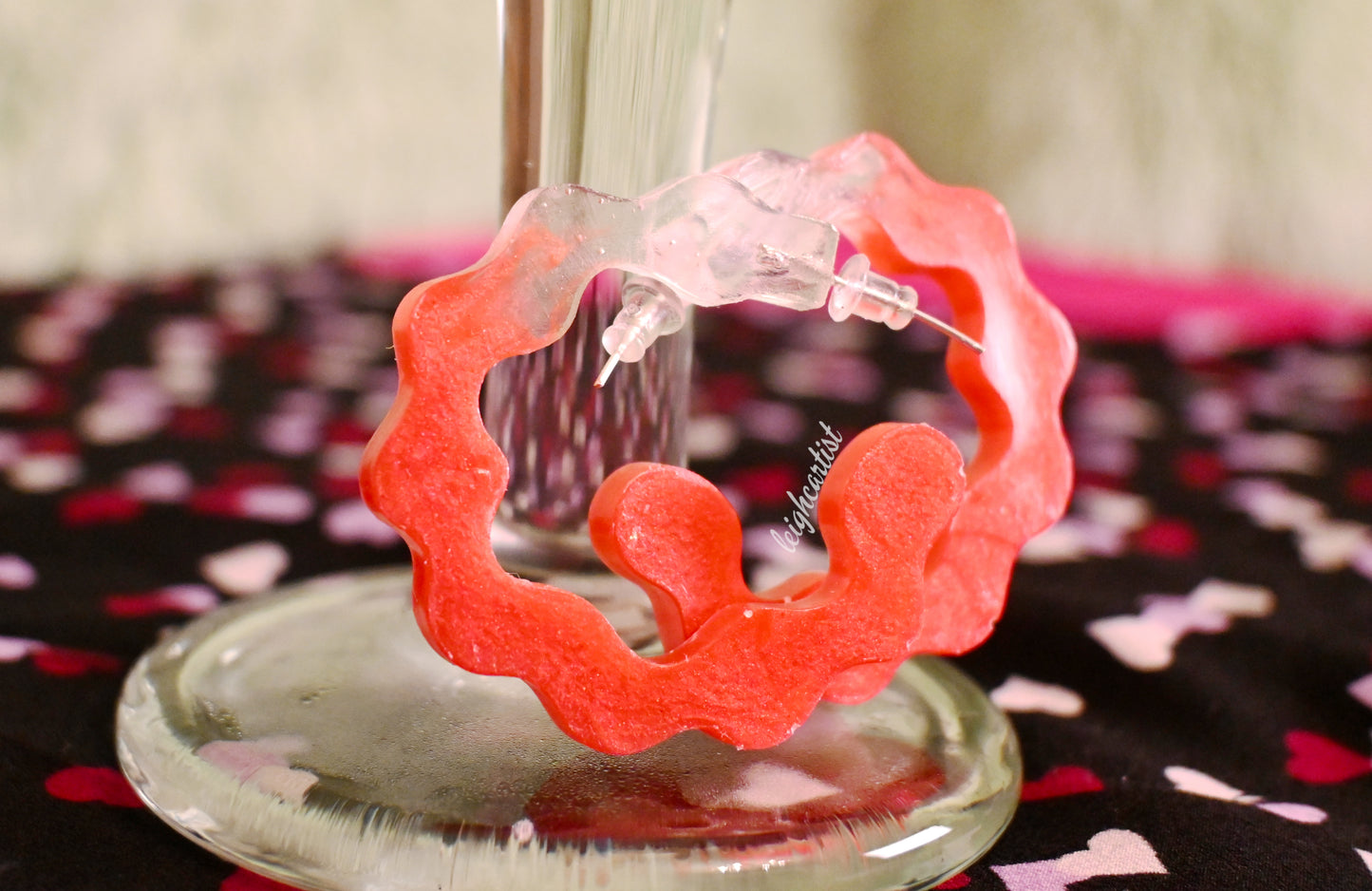 Bold Red Wavy Hoop Resin Earrings
