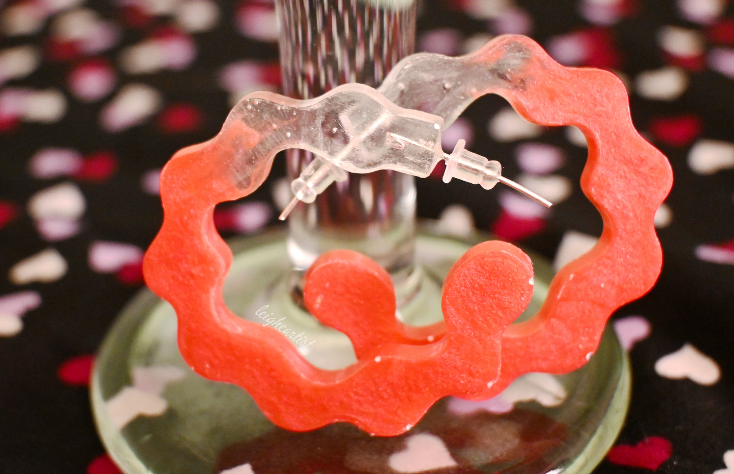 Bold Red Wavy Hoop Resin Earrings