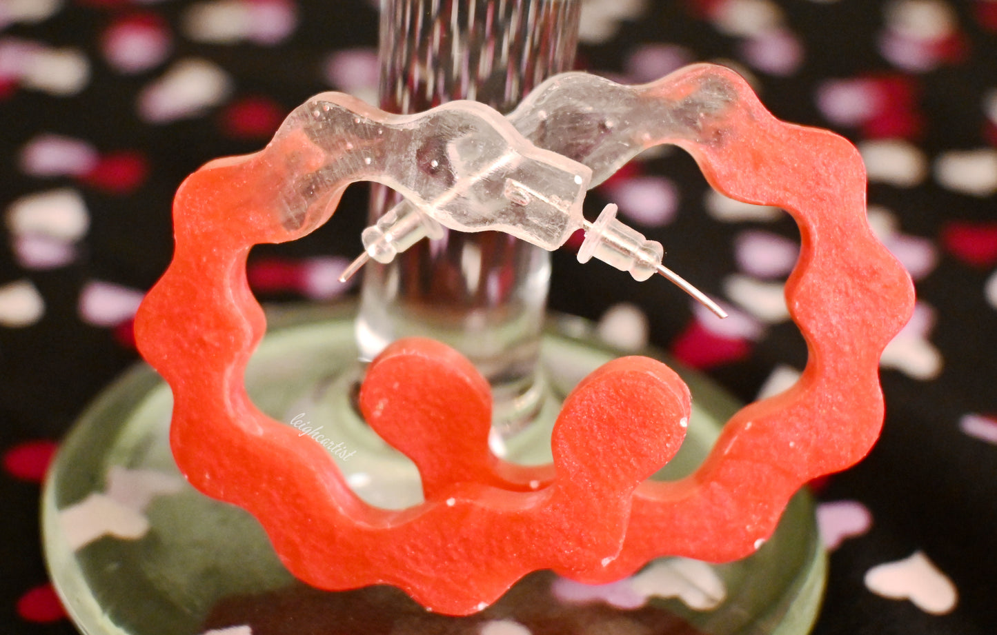Bold Red Wavy Hoop Resin Earrings