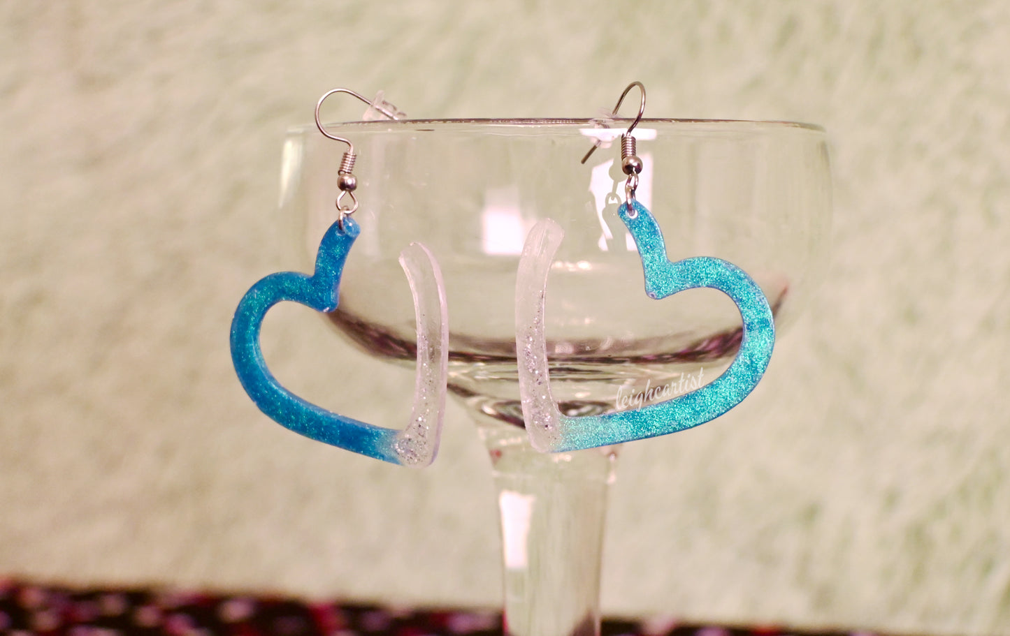 Blue Hollow Hearts Resin Dangle Earrings