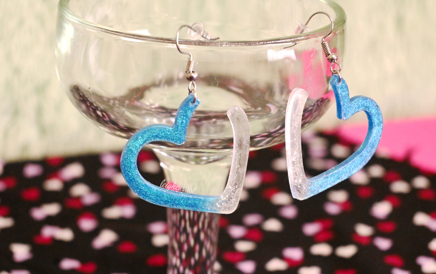 Blue Hollow Hearts Resin Dangle Earrings