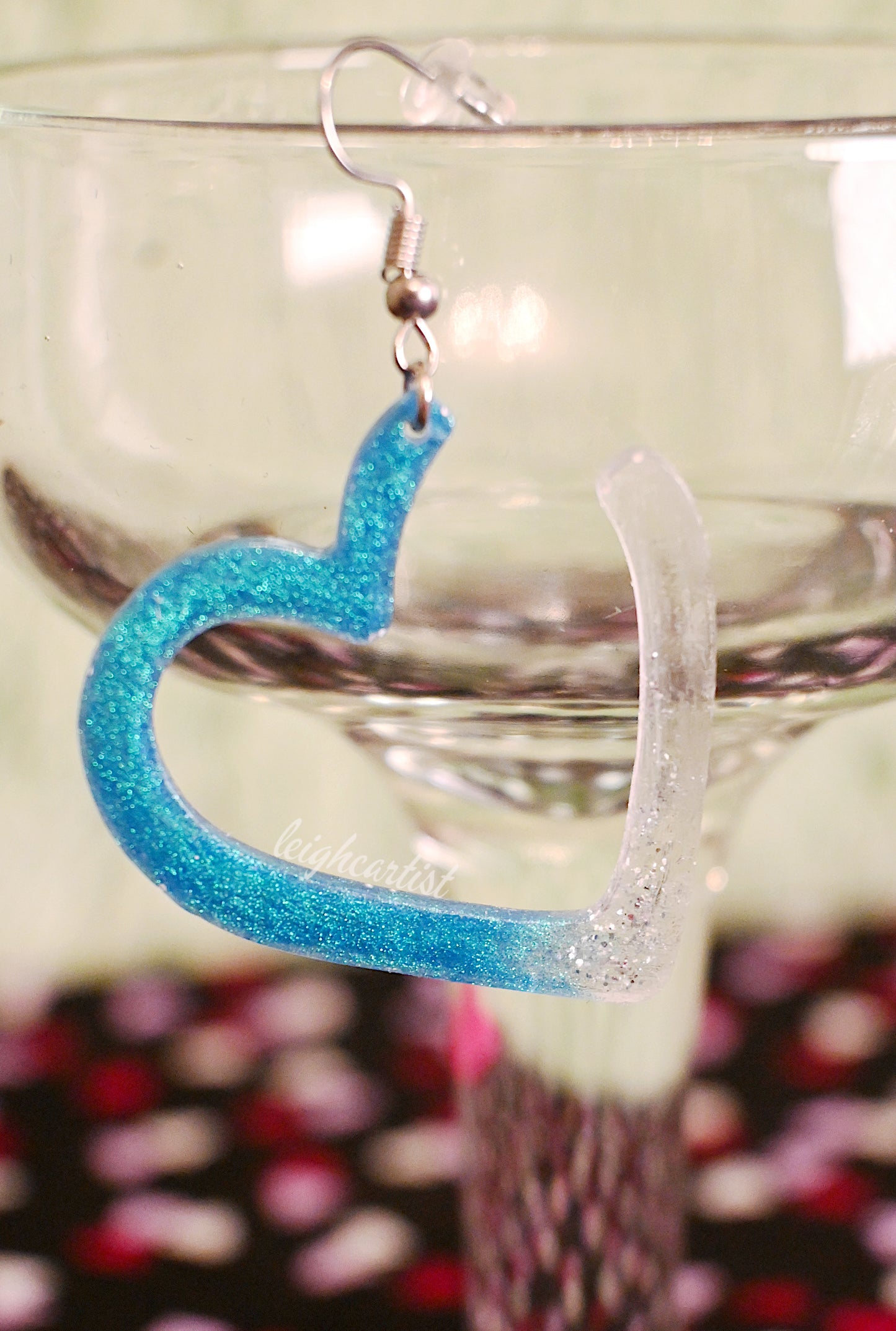 Blue Hollow Hearts Resin Dangle Earrings