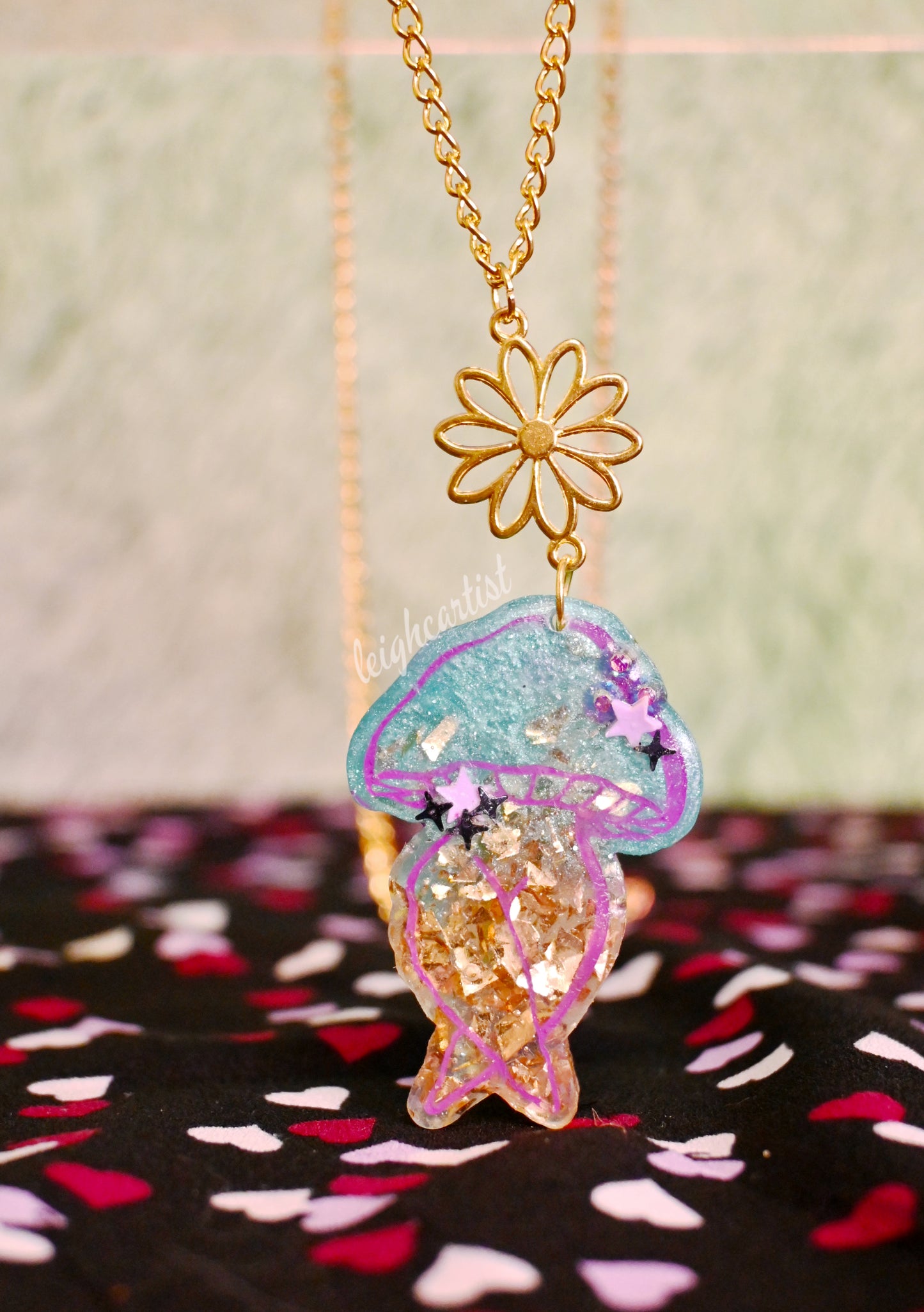 Golden Days Mushroom Lady Resin Necklace
