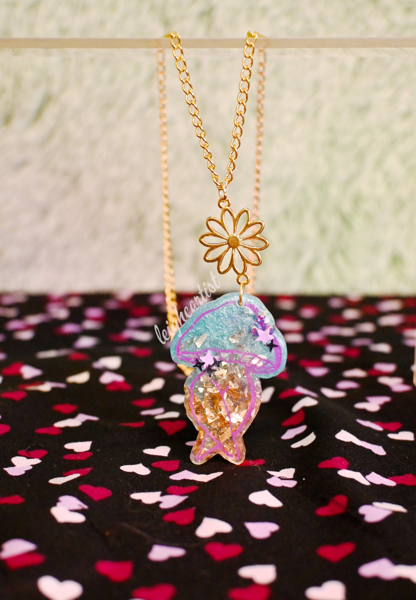 Golden Days Mushroom Lady Resin Necklace