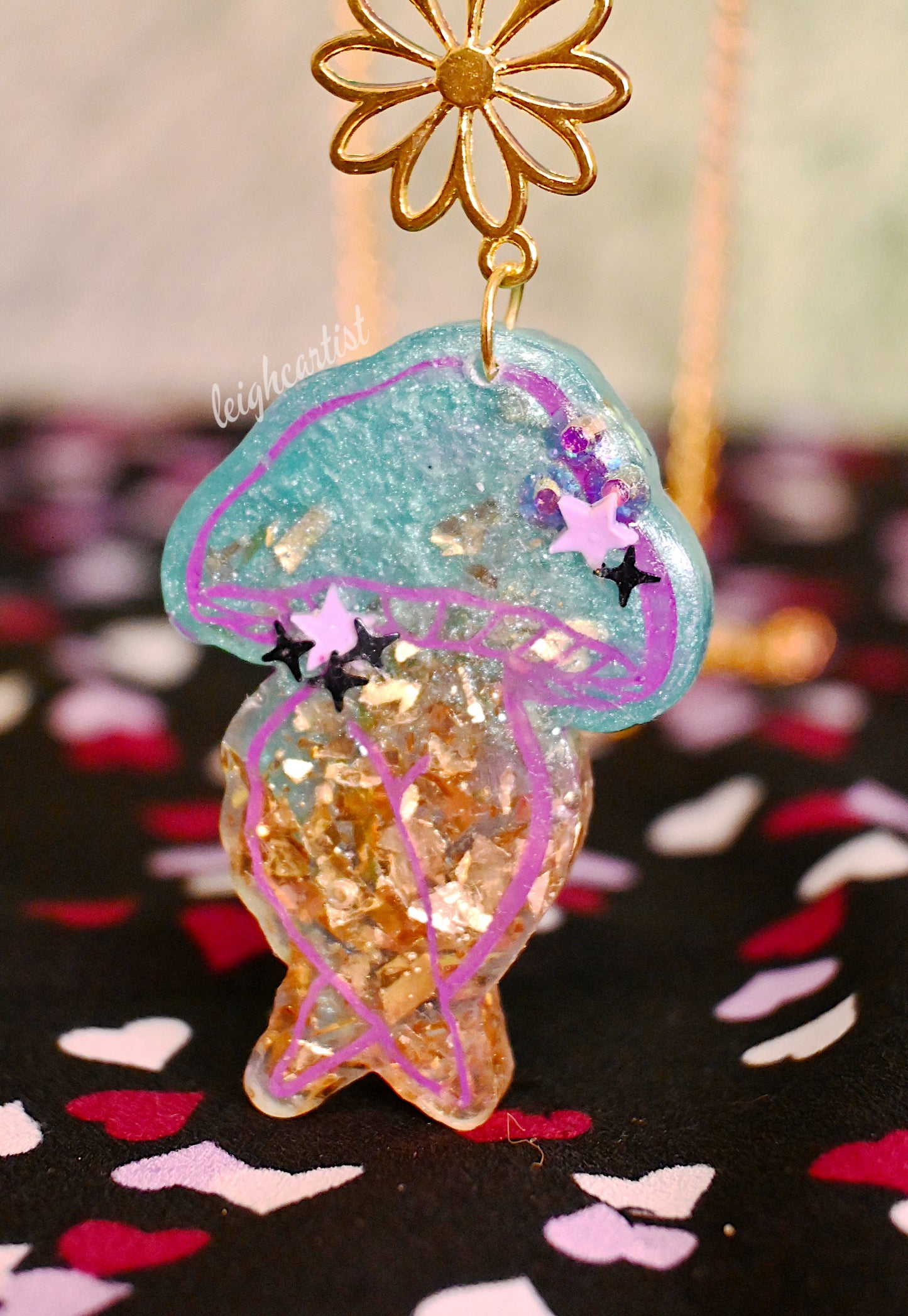 Golden Days Mushroom Lady Resin Necklace