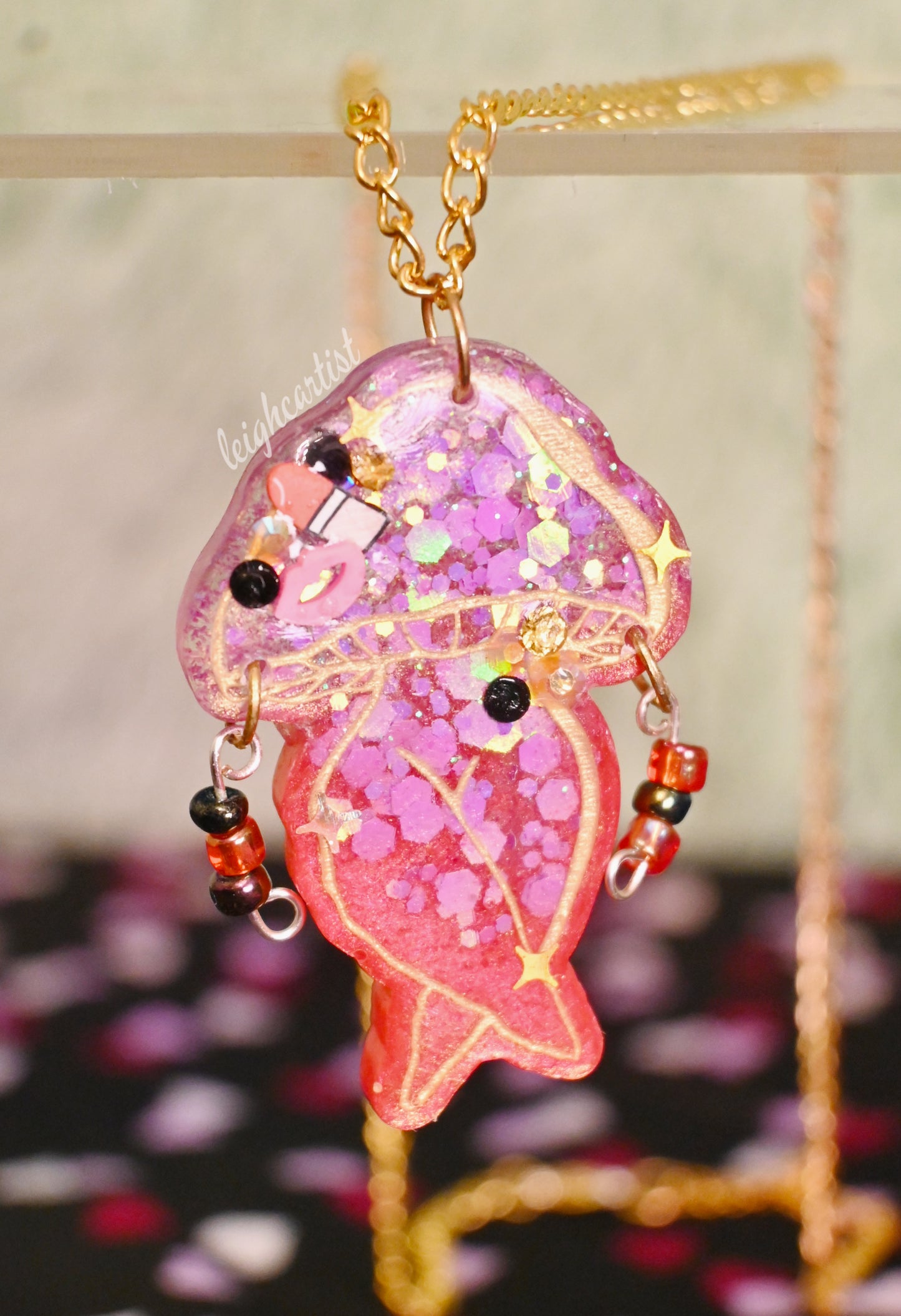 Girly Pop Mushroom Lady Resin Necklace