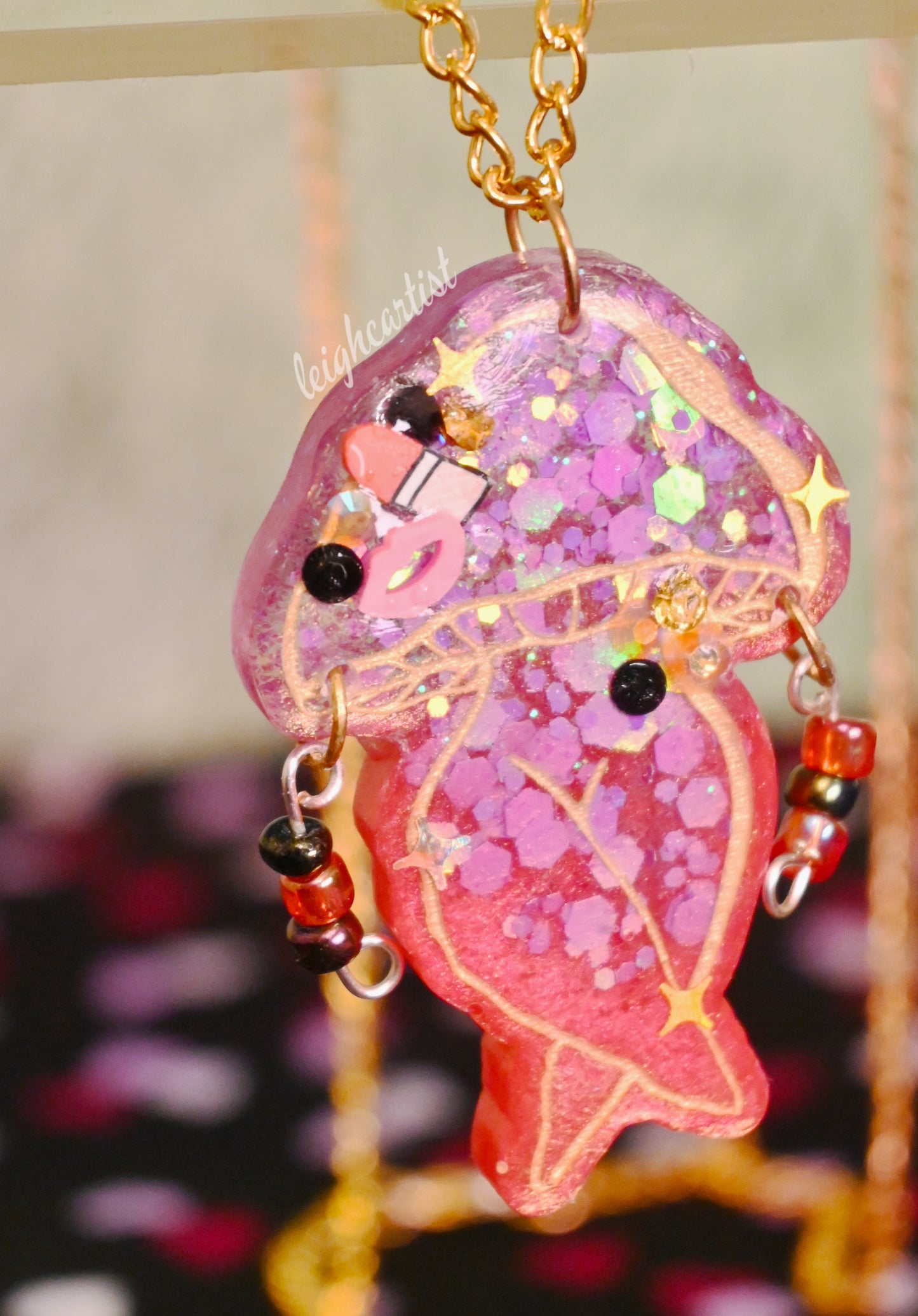 Girly Pop Mushroom Lady Resin Necklace