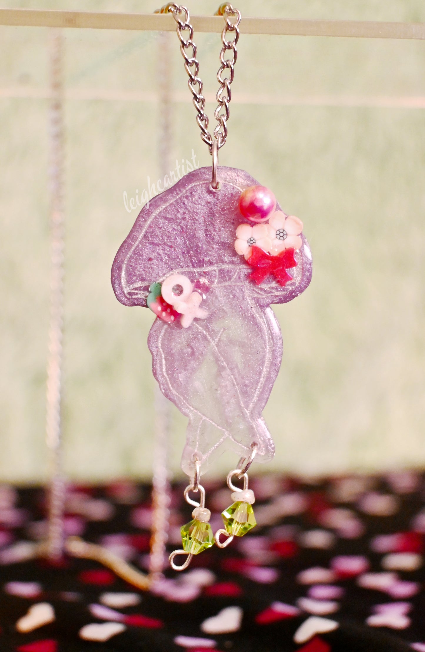 Purple Cutie Mushroom Lady Resin Necklace