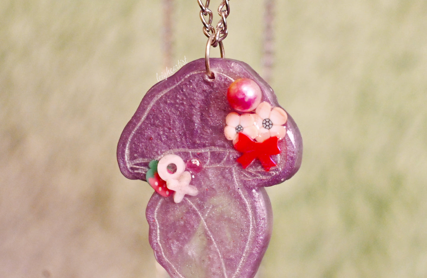 Purple Cutie Mushroom Lady Resin Necklace