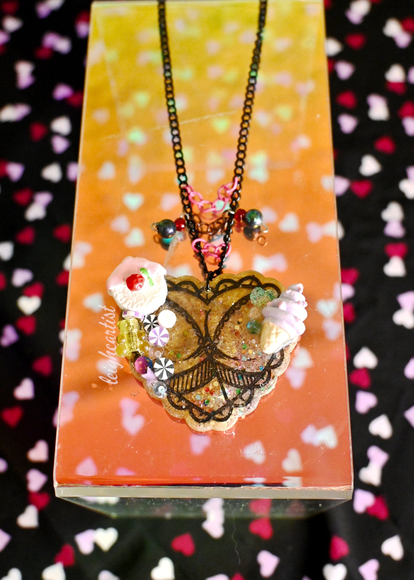 Golden Lace Resin Necklace