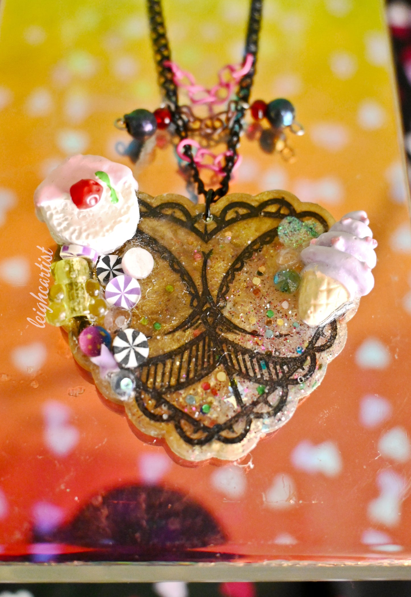 Golden Lace Resin Necklace