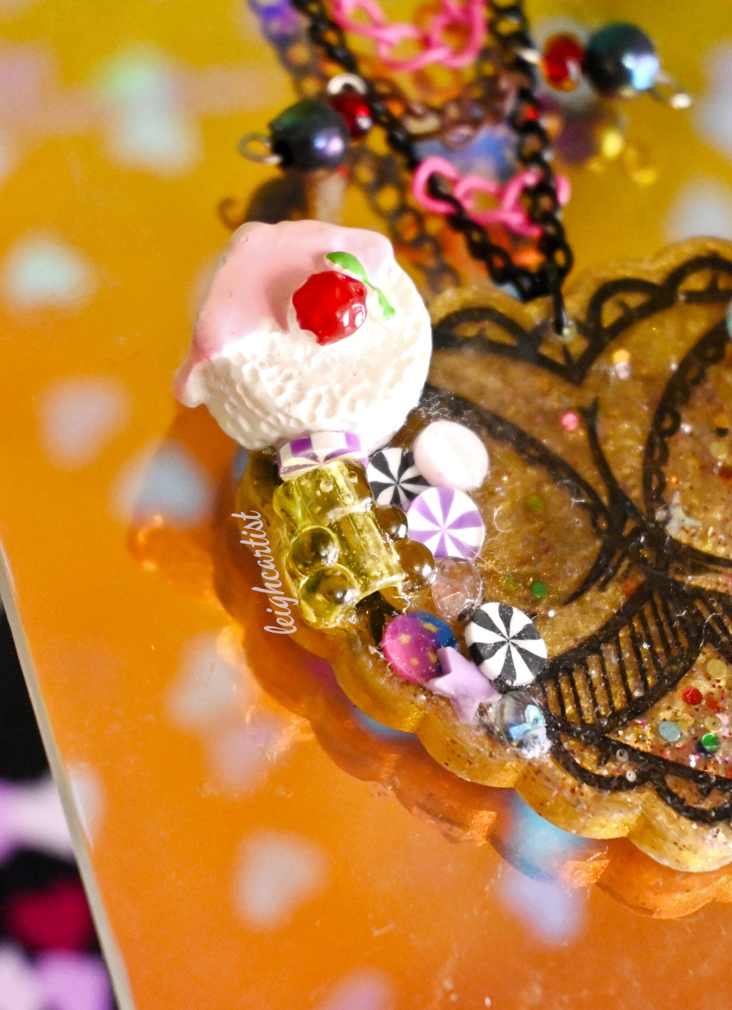 Golden Lace Resin Necklace
