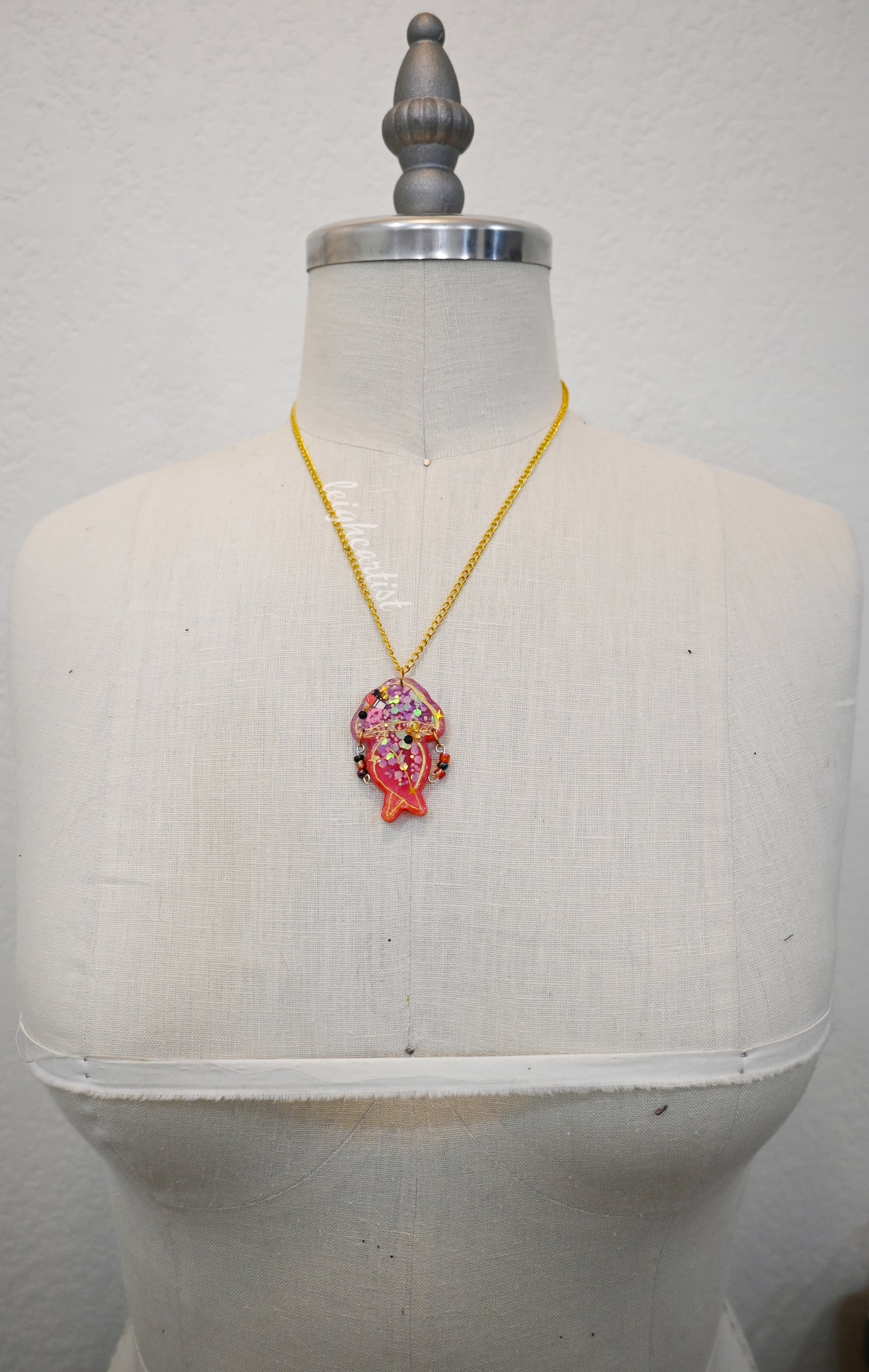 Girly Pop Mushroom Lady Resin Necklace