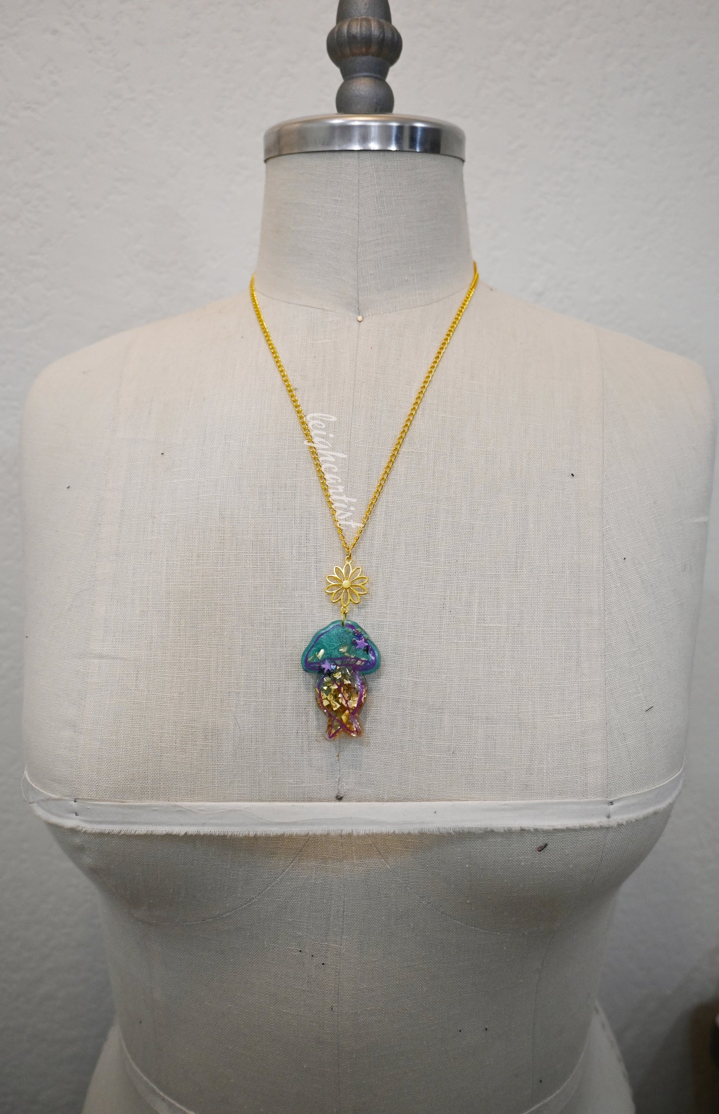 Golden Days Mushroom Lady Resin Necklace