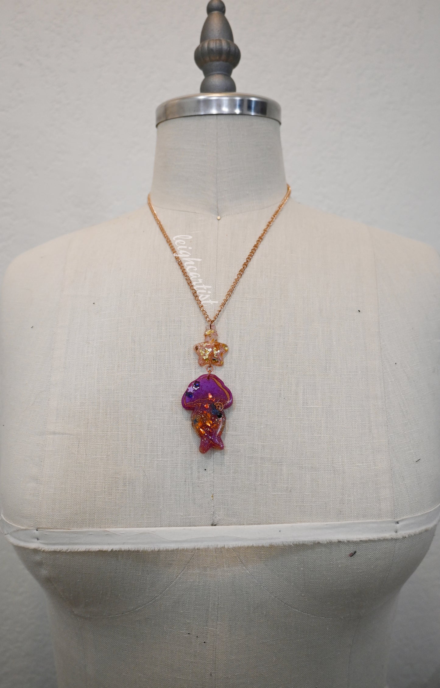 Steam-Powered Magic Mushroom Lady Resin Necklace