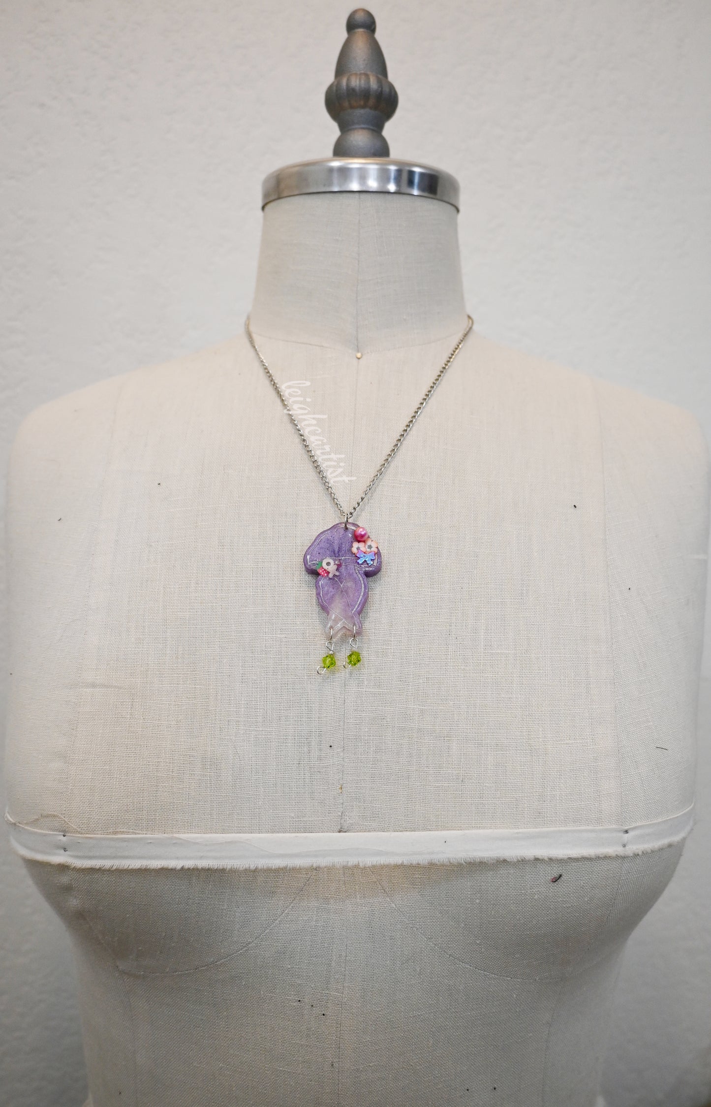 Purple Cutie Mushroom Lady Resin Necklace