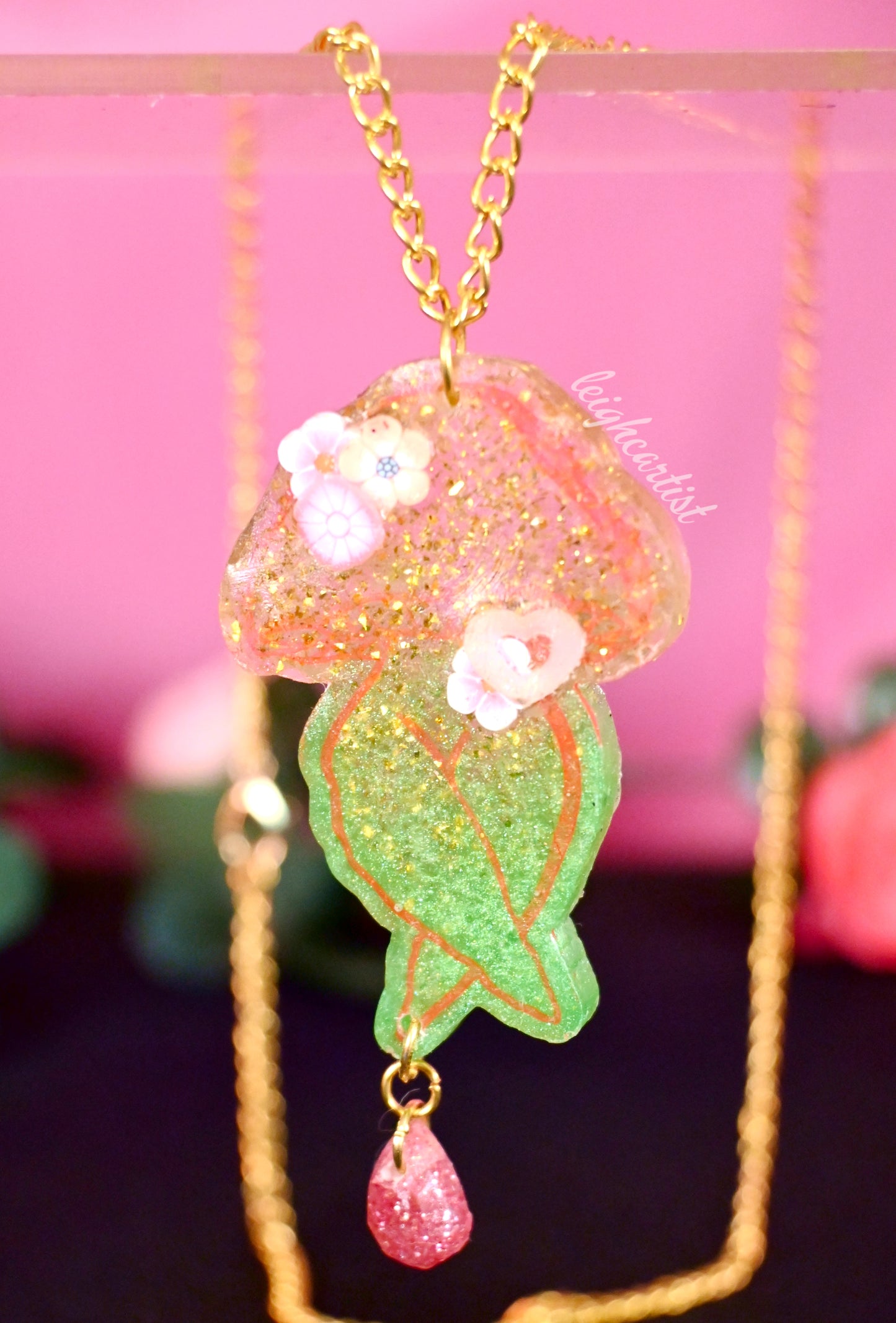 Spring Flowers Mushroom Lady Resin Necklace