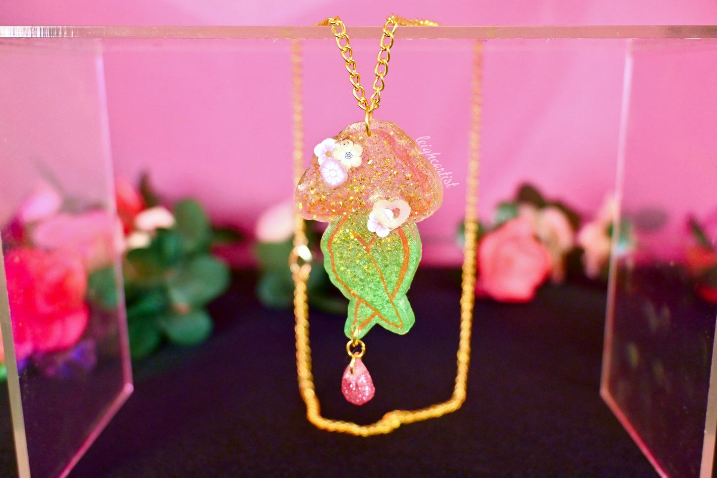 Spring Flowers Mushroom Lady Resin Necklace