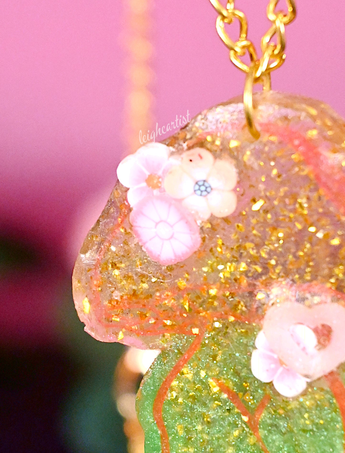 Spring Flowers Mushroom Lady Resin Necklace