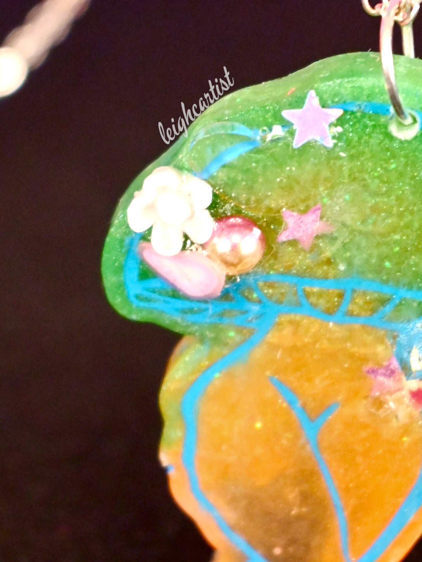 Green Orange Spring Mushroom Lady Resin Necklace