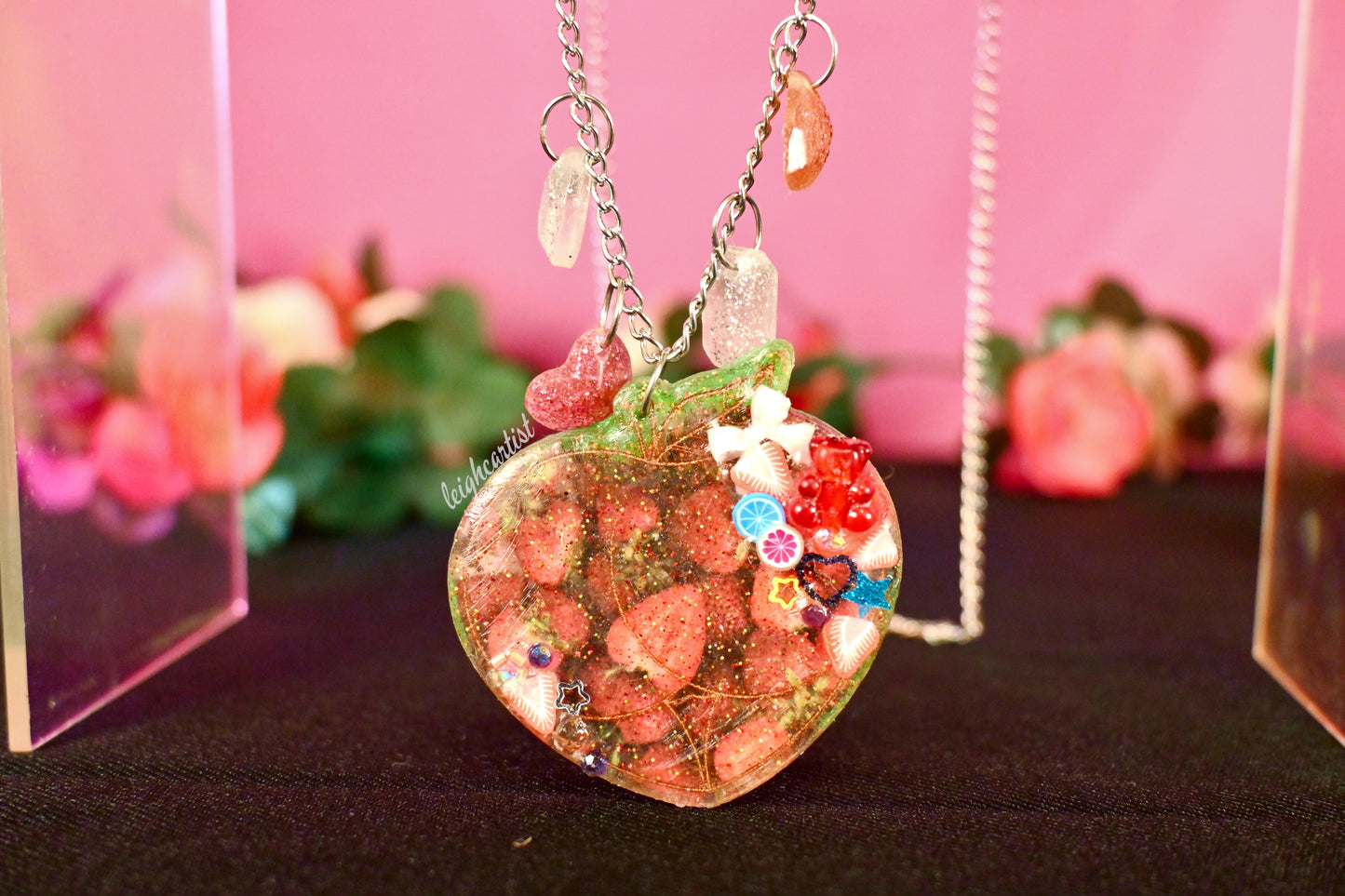 Peachy Strawberries Resin Necklace