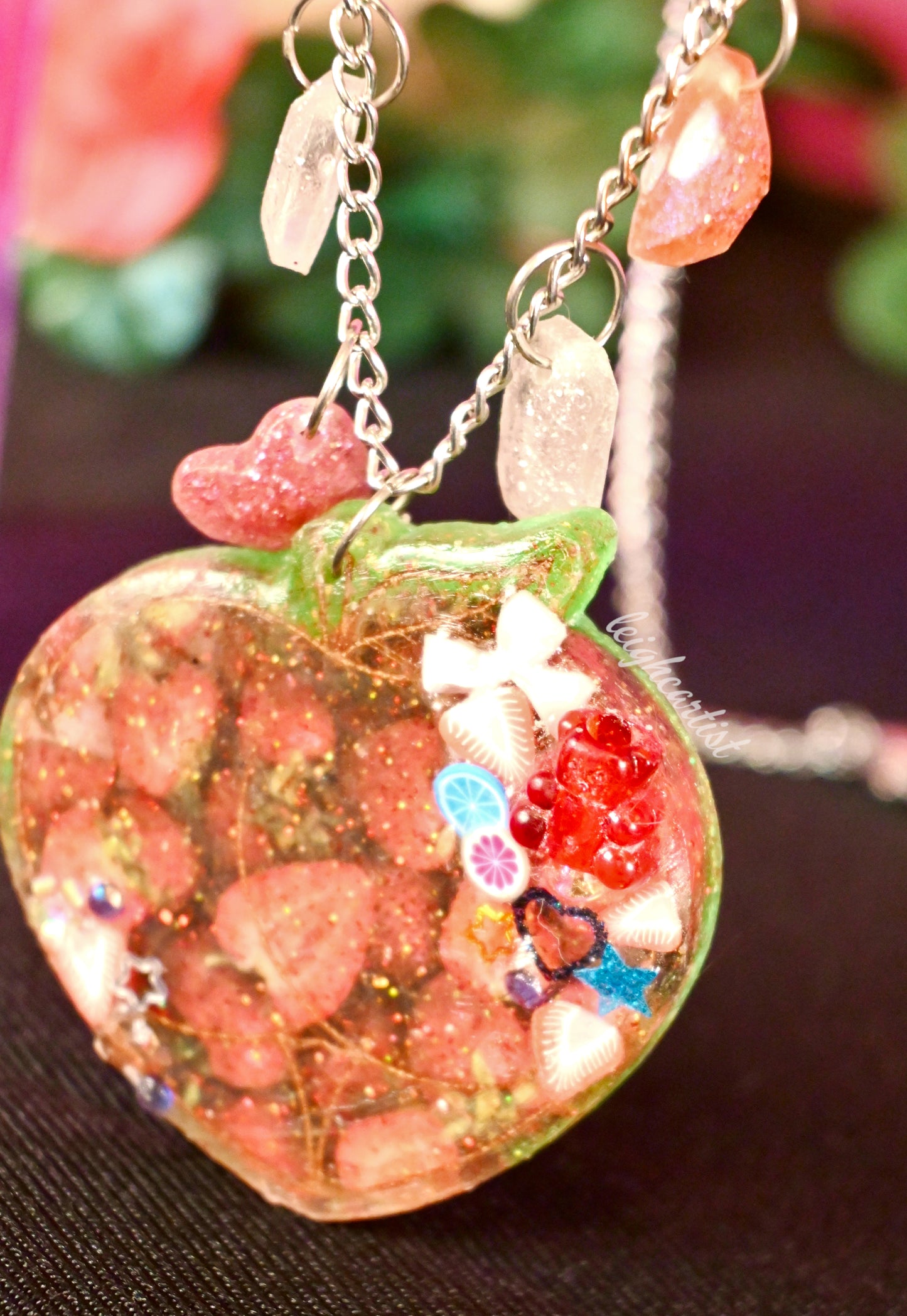 Peachy Strawberries Resin Necklace