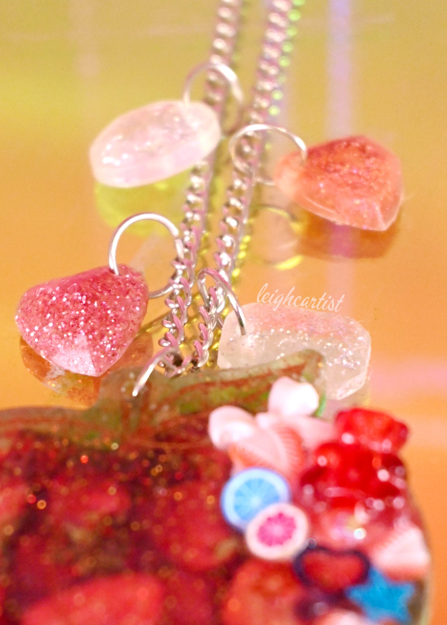 Peachy Strawberries Resin Necklace