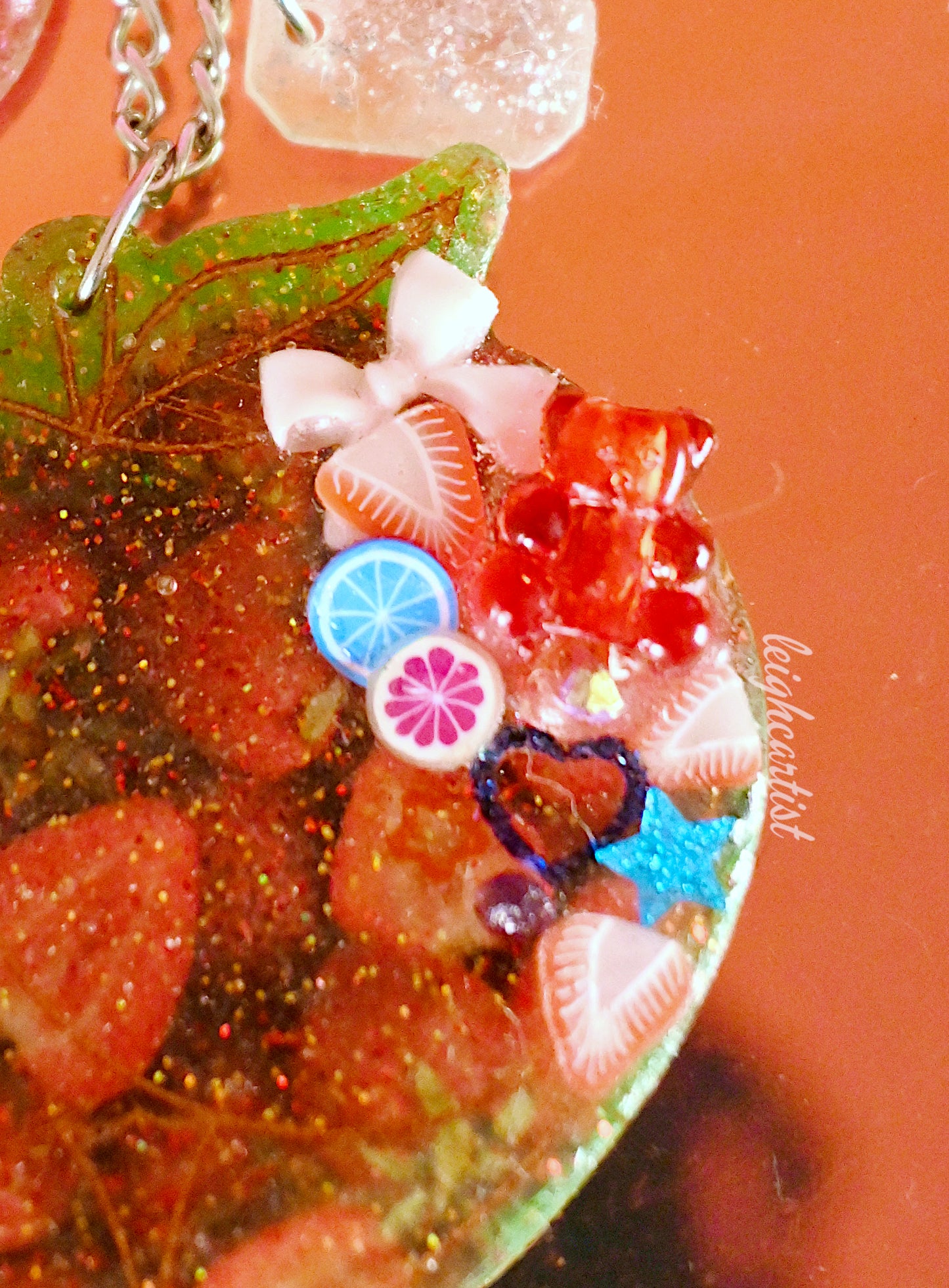 Peachy Strawberries Resin Necklace