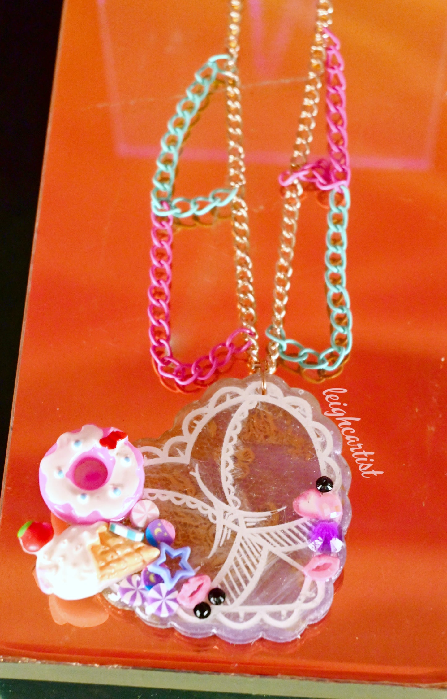 Pastels and Lace Resin Necklace