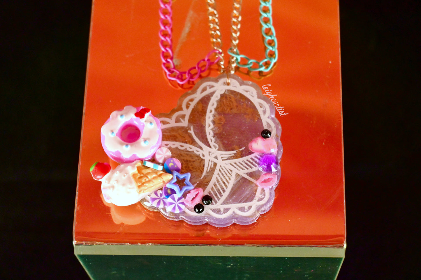 Pastels and Lace Resin Necklace