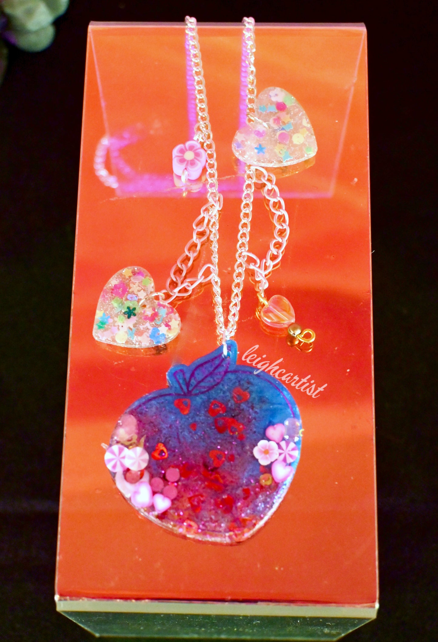Blue Lovecore Peach Resin Necklace