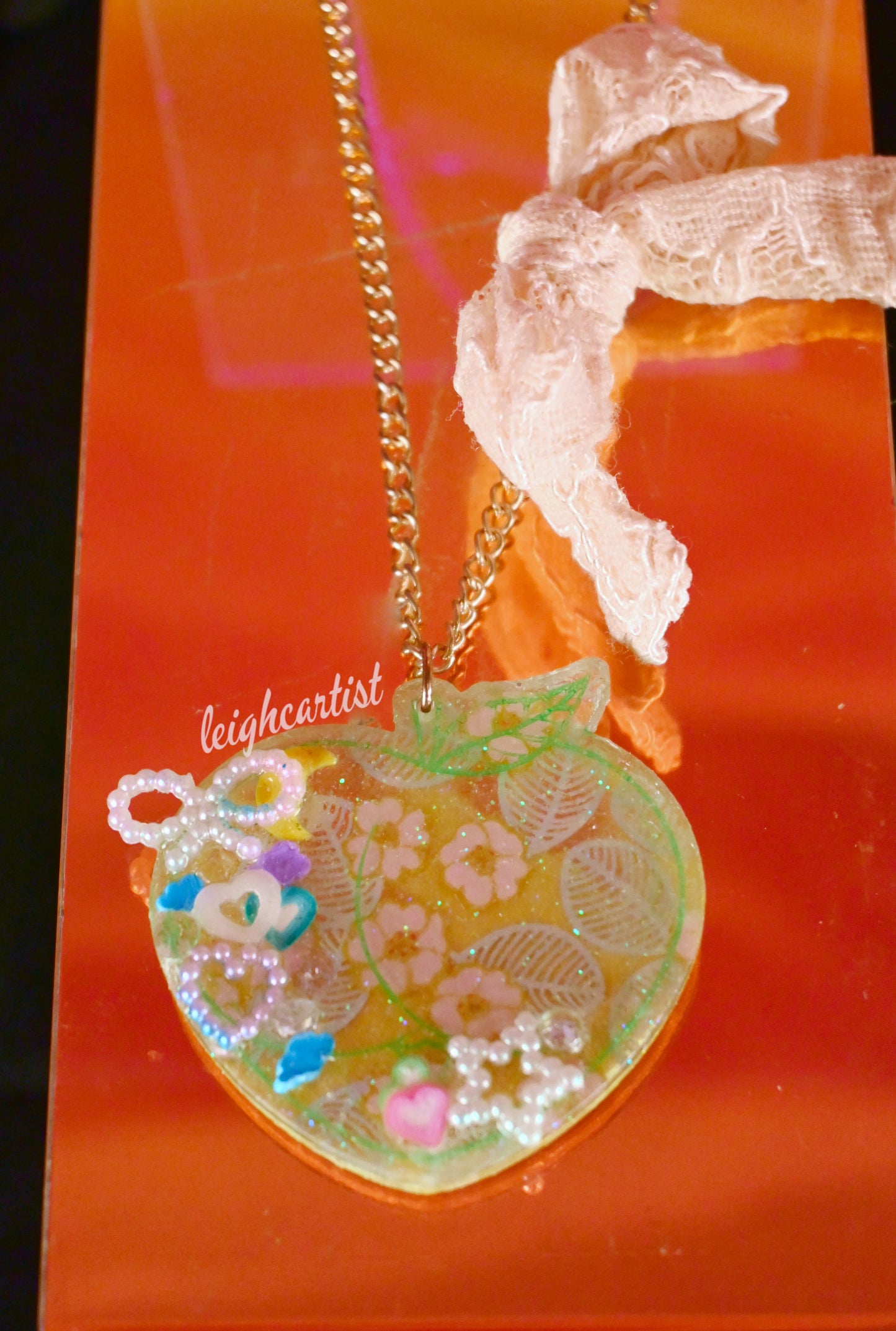 Soft Pastel Peach Resin Necklace