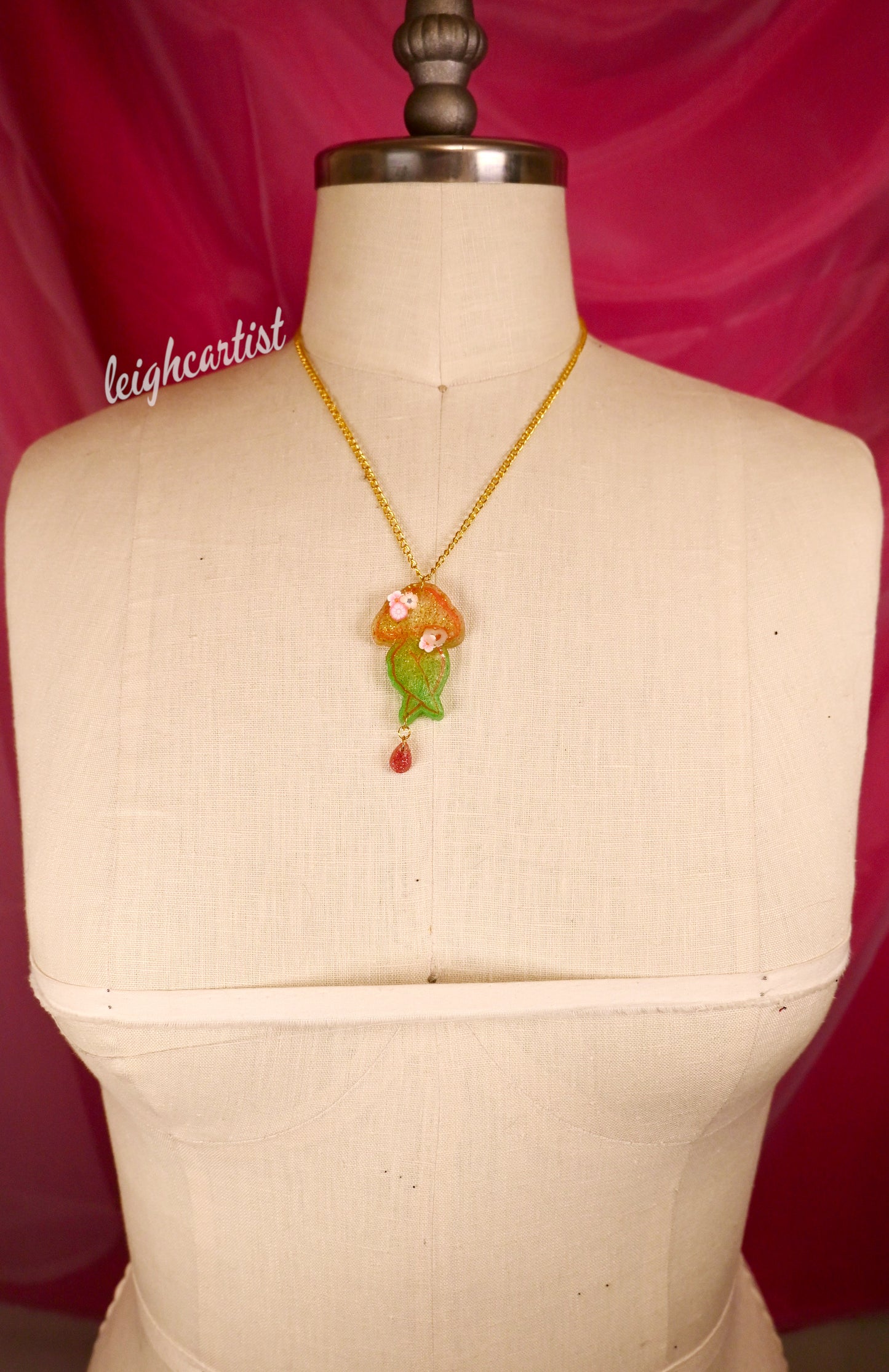 Spring Flowers Mushroom Lady Resin Necklace