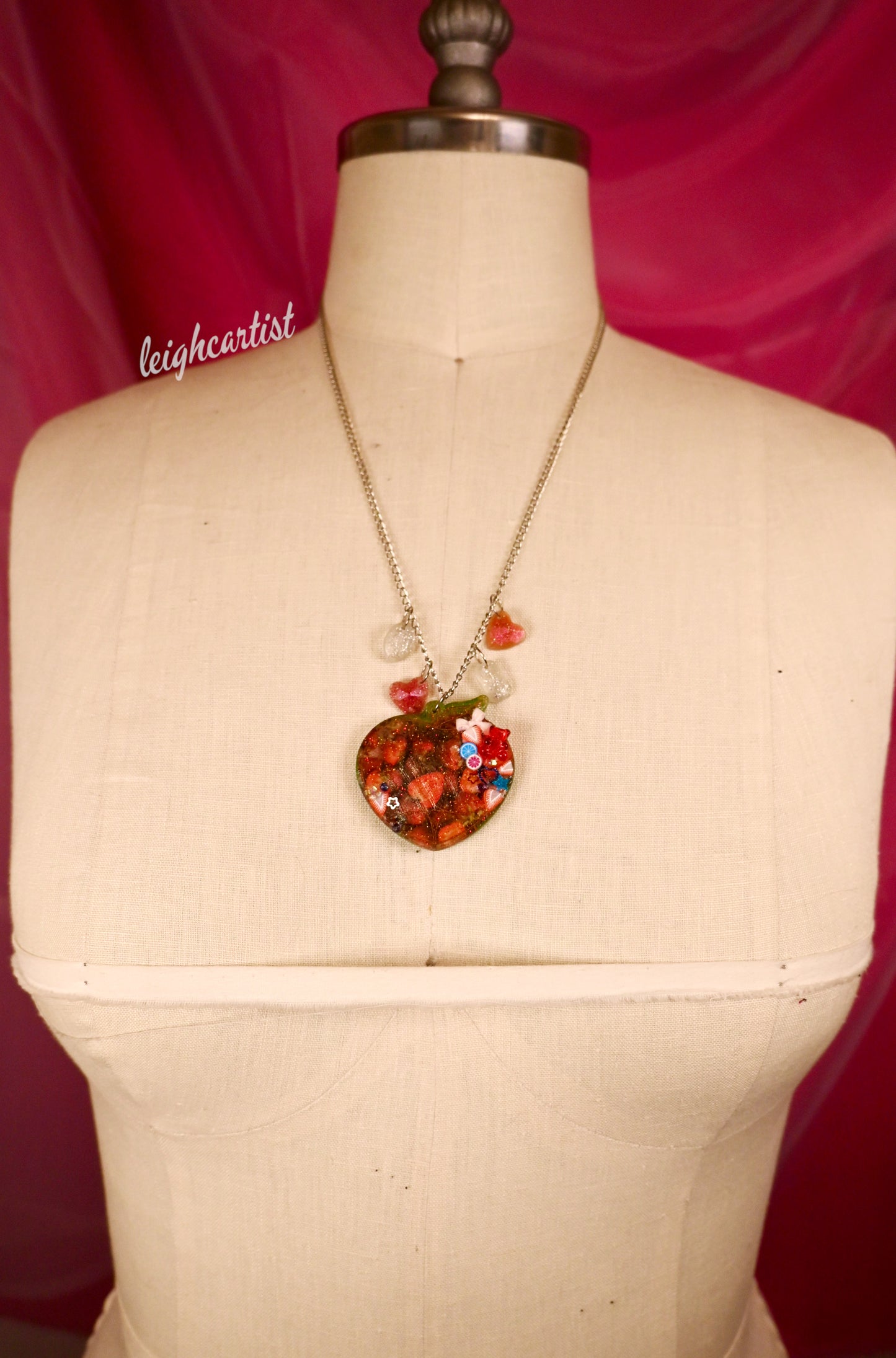 Peachy Strawberries Resin Necklace