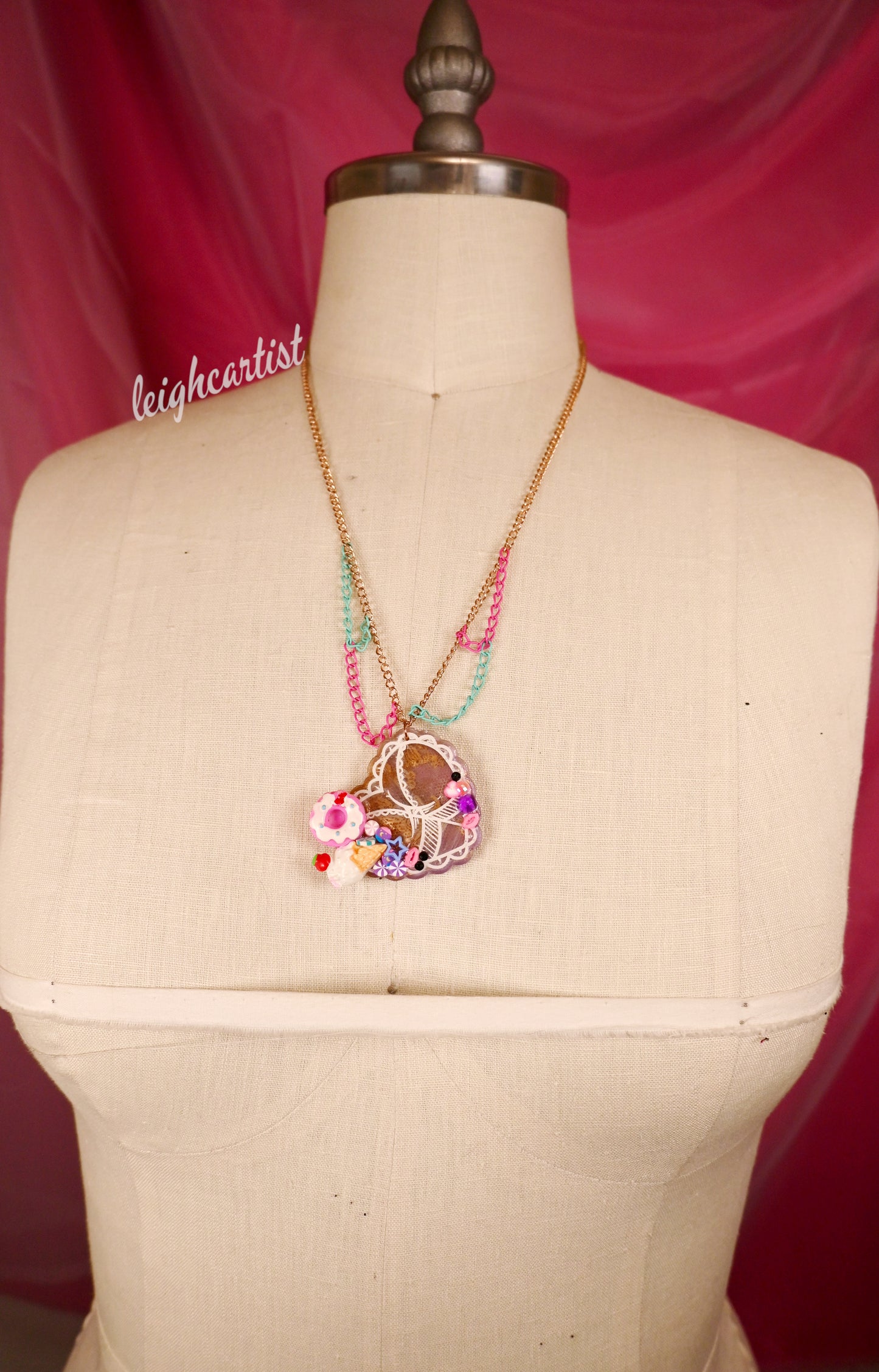 Pastels and Lace Resin Necklace
