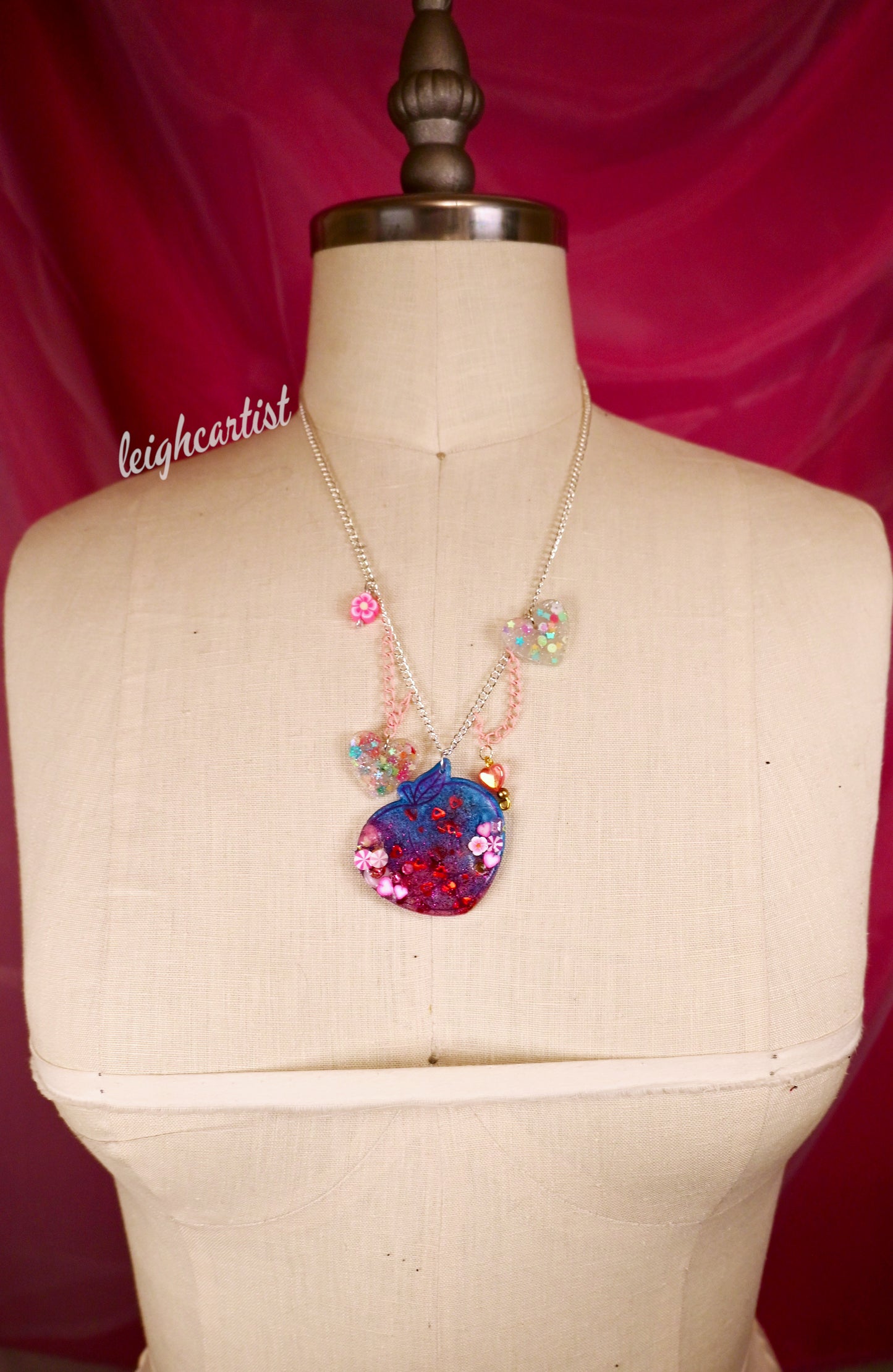 Blue Lovecore Peach Resin Necklace
