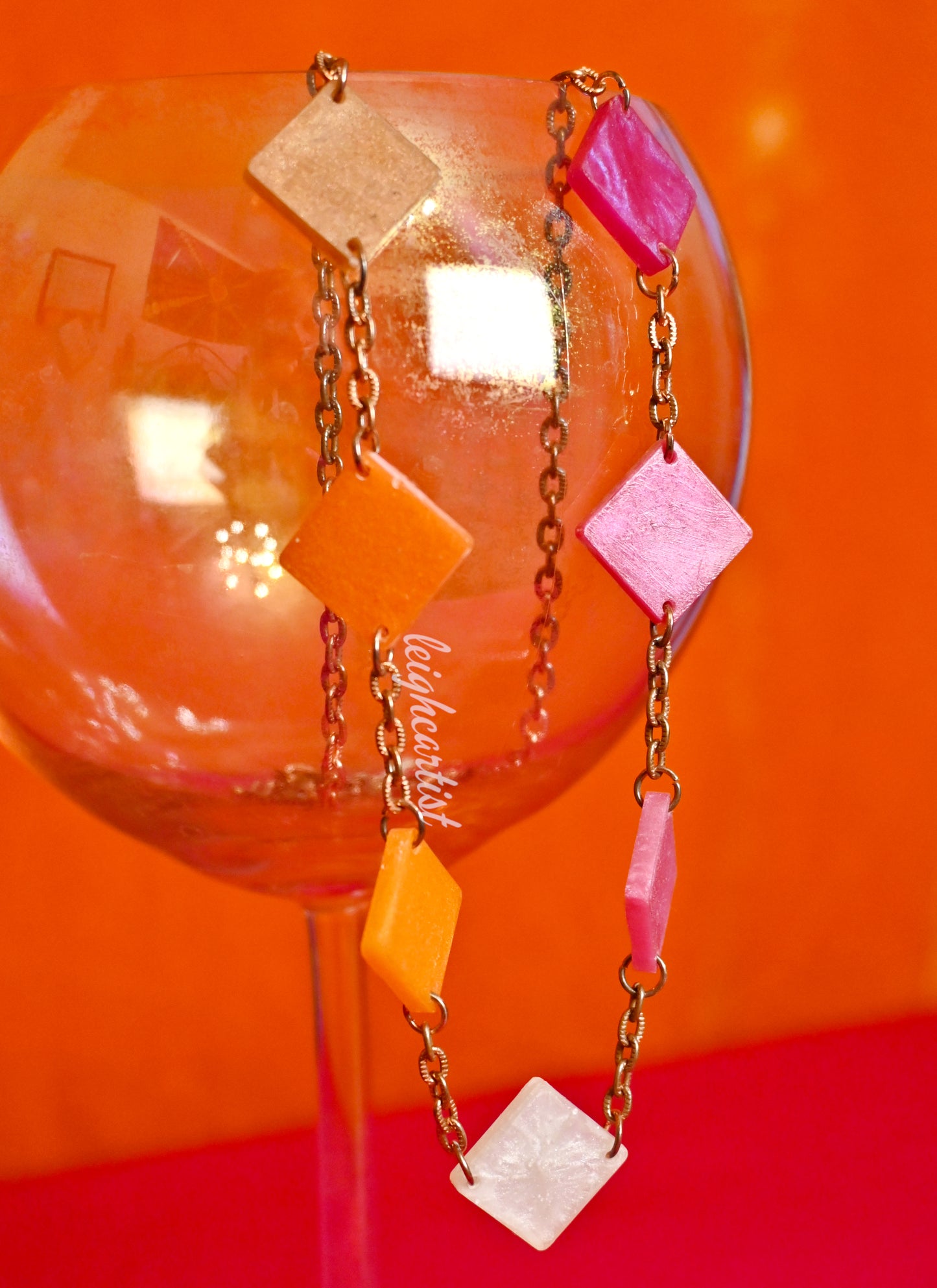 Lesbian Flag Diamond Shapes Resin Necklace