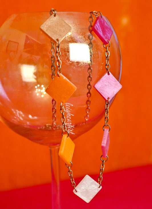 Lesbian Flag Diamond Shapes Resin Necklace