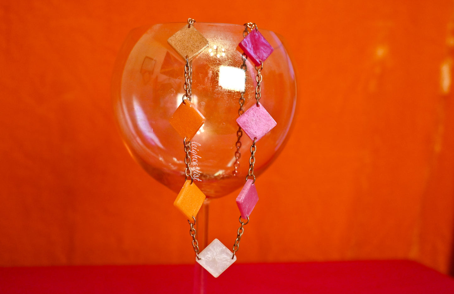 Lesbian Flag Diamond Shapes Resin Necklace