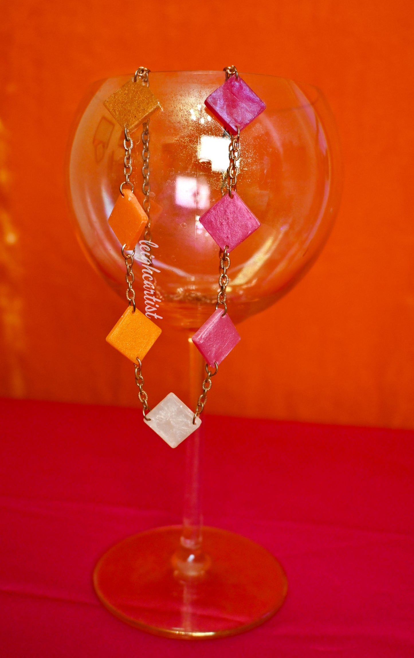 Lesbian Flag Diamond Shapes Resin Necklace