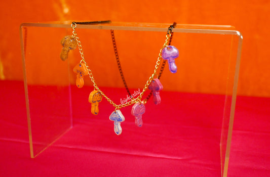 Lesbian Flag Mini Mushrooms Resin Necklace