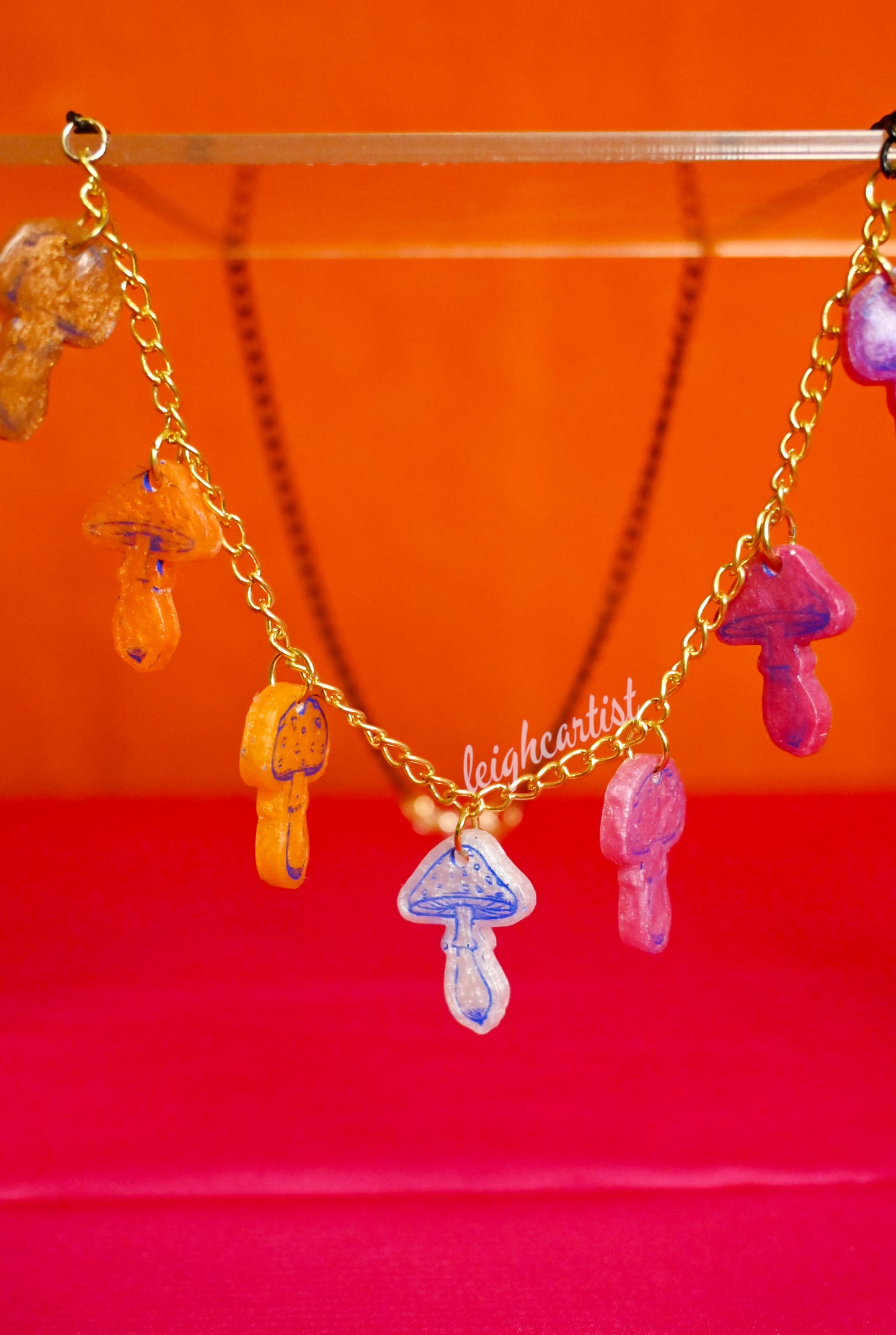 Lesbian Flag Mini Mushrooms Resin Necklace