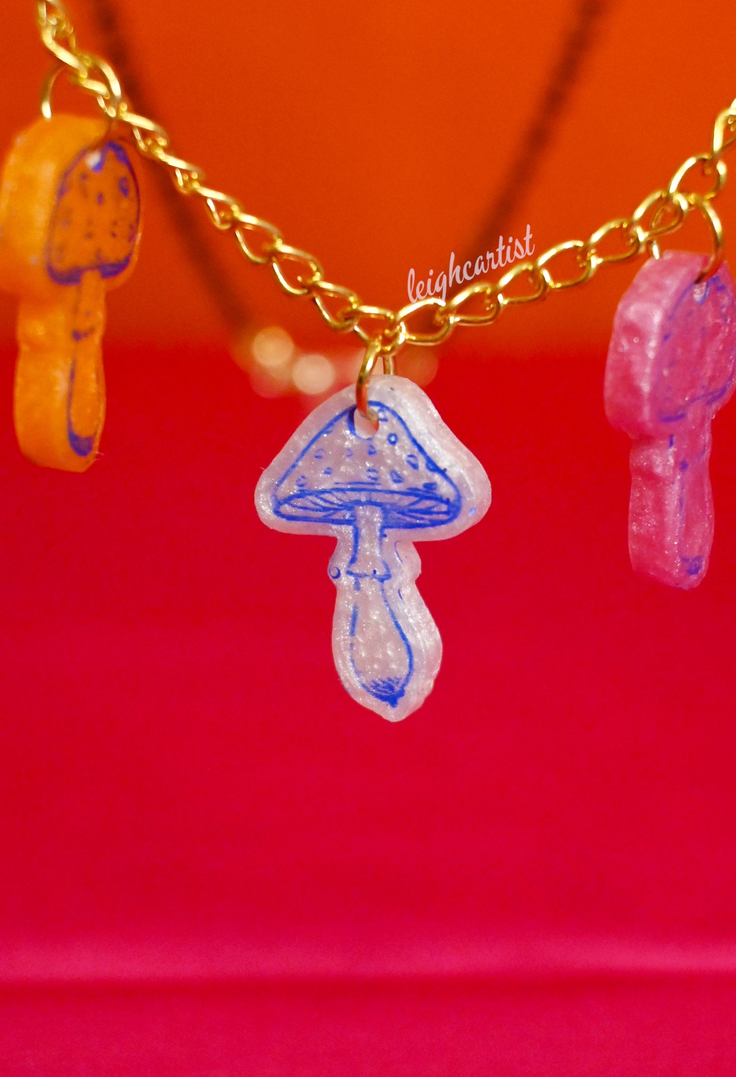 Lesbian Flag Mini Mushrooms Resin Necklace