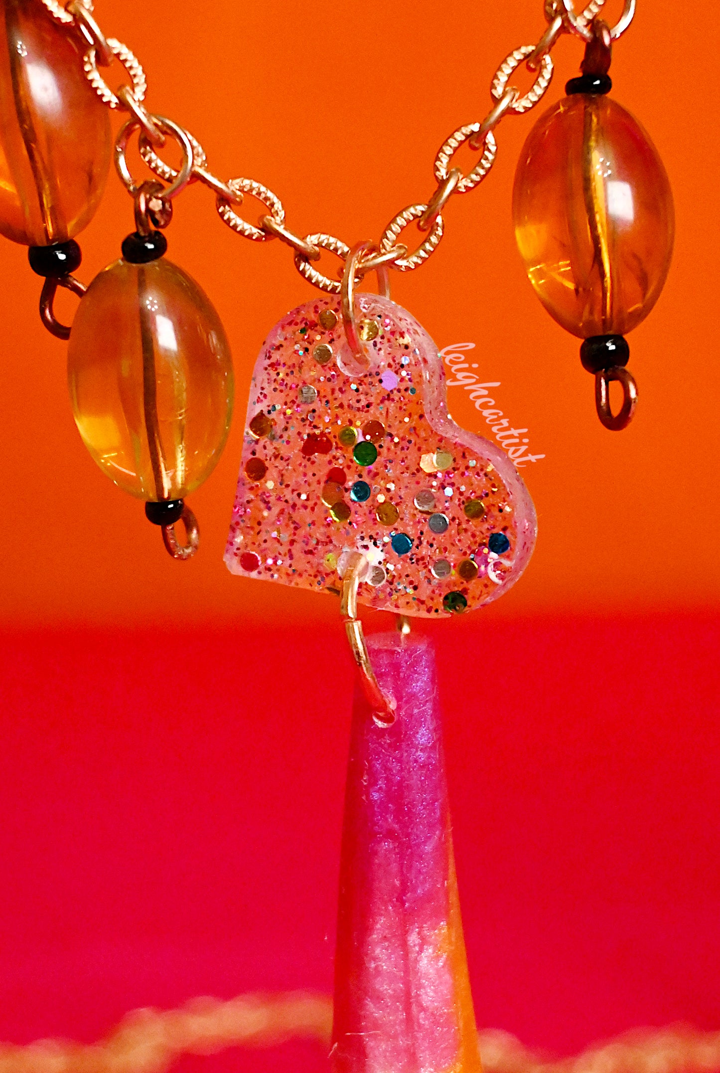 Lesbian Flag Beaded Crystal Resin Necklace