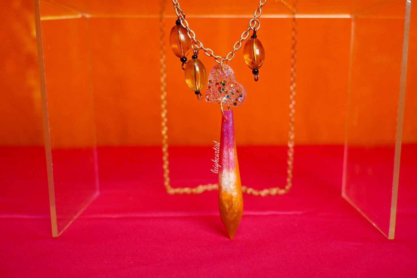 Lesbian Flag Beaded Crystal Resin Necklace